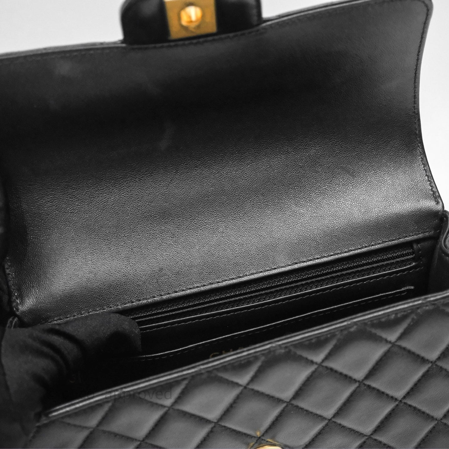 Chanel Top Handle Mini Rectangular Flap Bag Black Lambskin Aged Gold Hardware