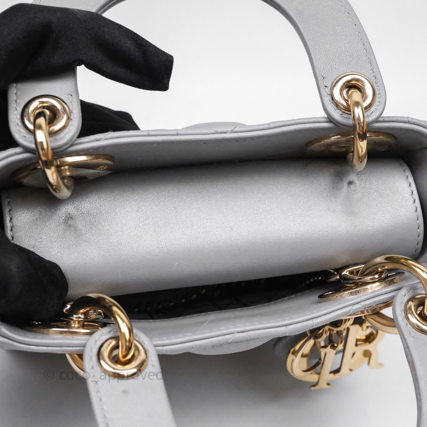 Christian Dior Mini Lady Dior Iridescent Grey Lambskin Cannage Gold Hardware