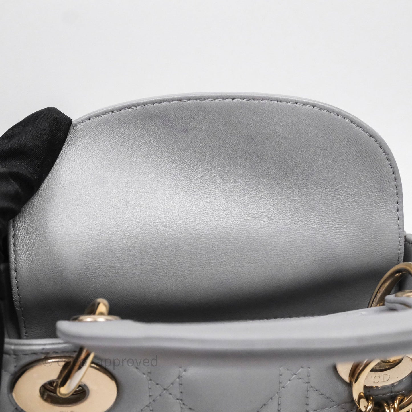 Christian Dior Mini Lady Dior Iridescent Grey Lambskin Cannage Gold Hardware