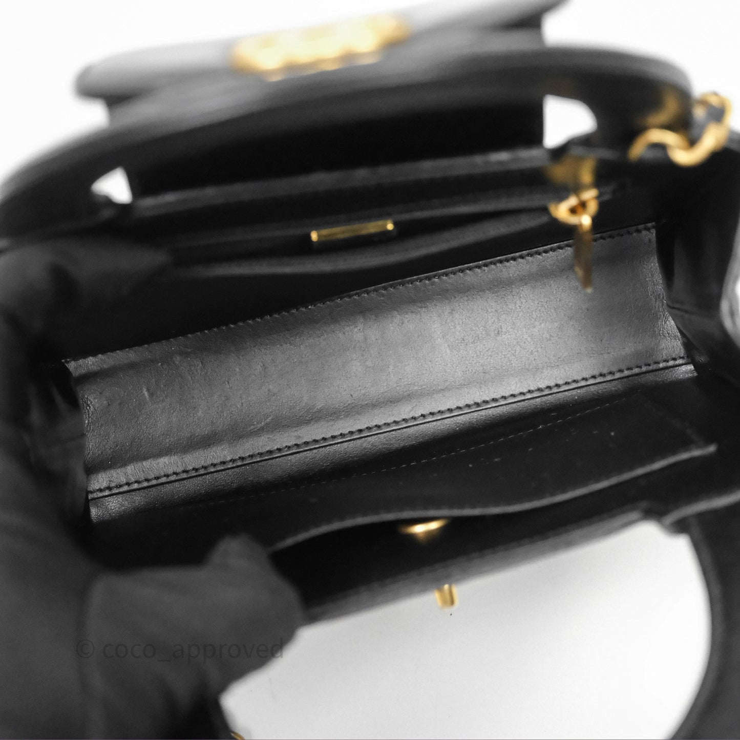 Chanel Kelly Bag Quilted Black Shiny Crumpled Calfskin Aged Gold Hardware