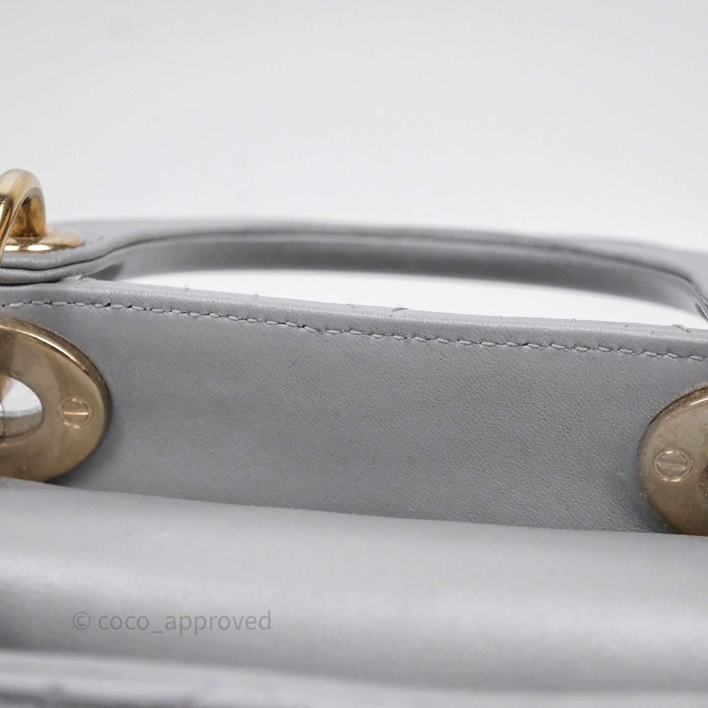 Christian Dior Mini Lady Dior Iridescent Grey Lambskin Cannage Gold Hardware
