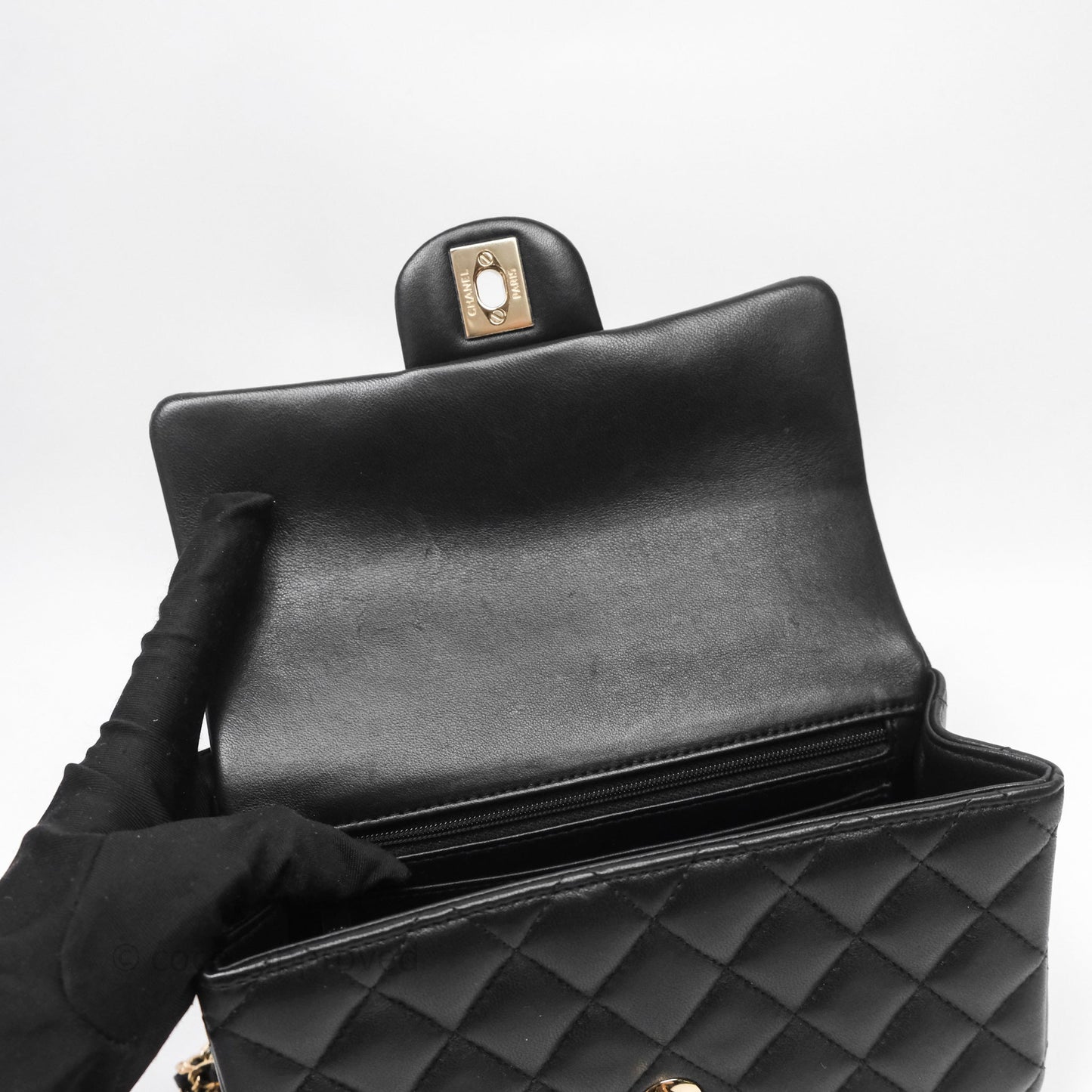 Chanel Top Handle Mini Rectangular Flap Black Lambskin Gold Hardware