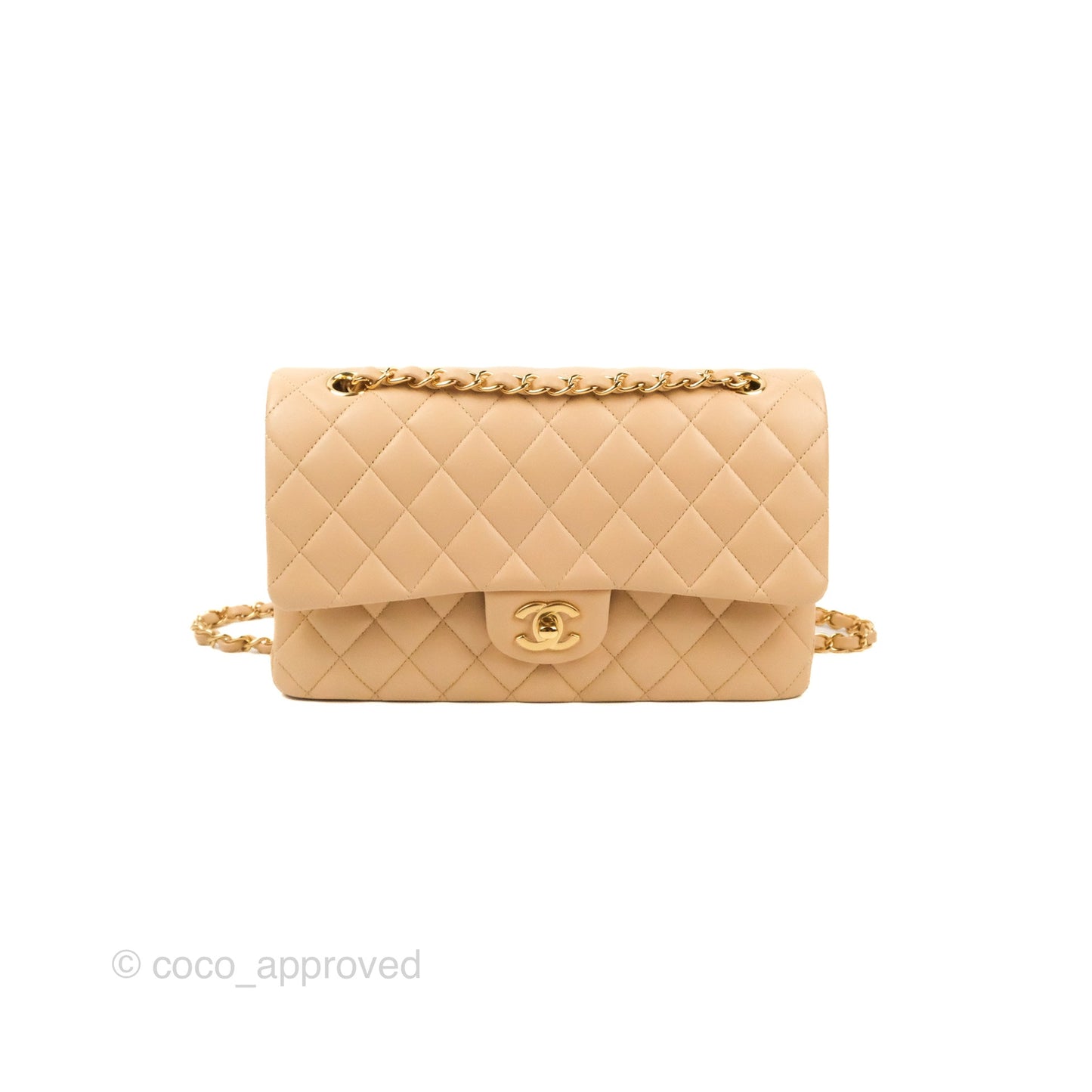 Chanel Classic M/L Medium Flap Quilted Beige Lambskin Gold Hardware