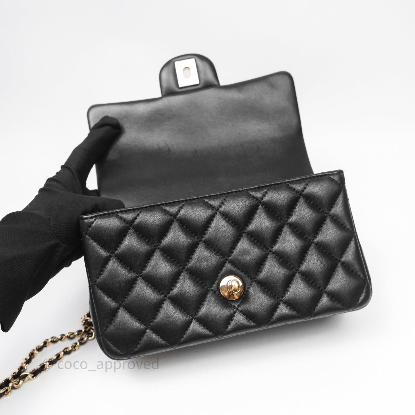 Chanel Top Handle Mini Rectangular Flap Black Lambskin Gold Hardware