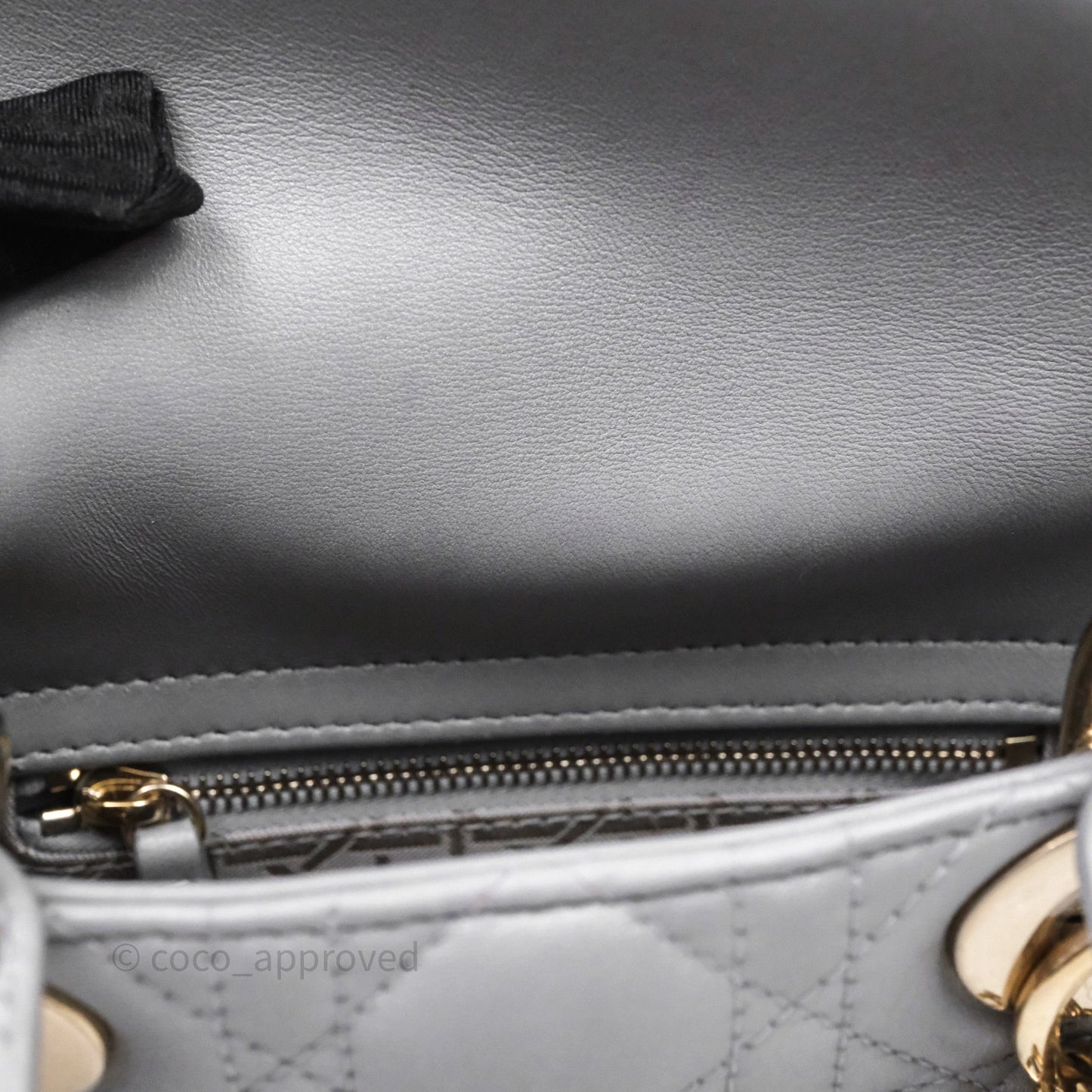 Christian Dior Mini Lady Dior Iridescent Grey Lambskin Cannage Gold Hardware