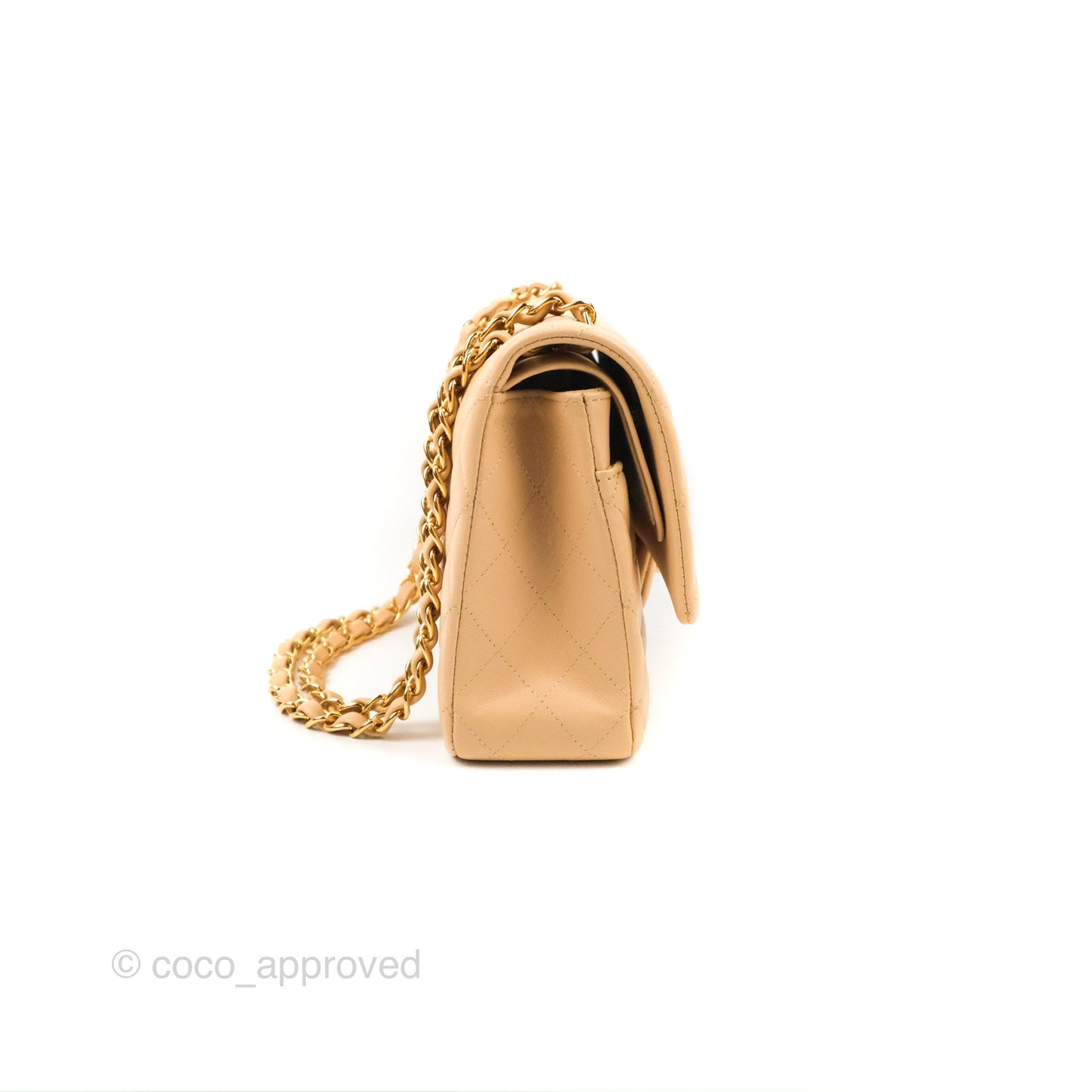 Chanel Classic M/L Medium Flap Quilted Beige Lambskin Gold Hardware