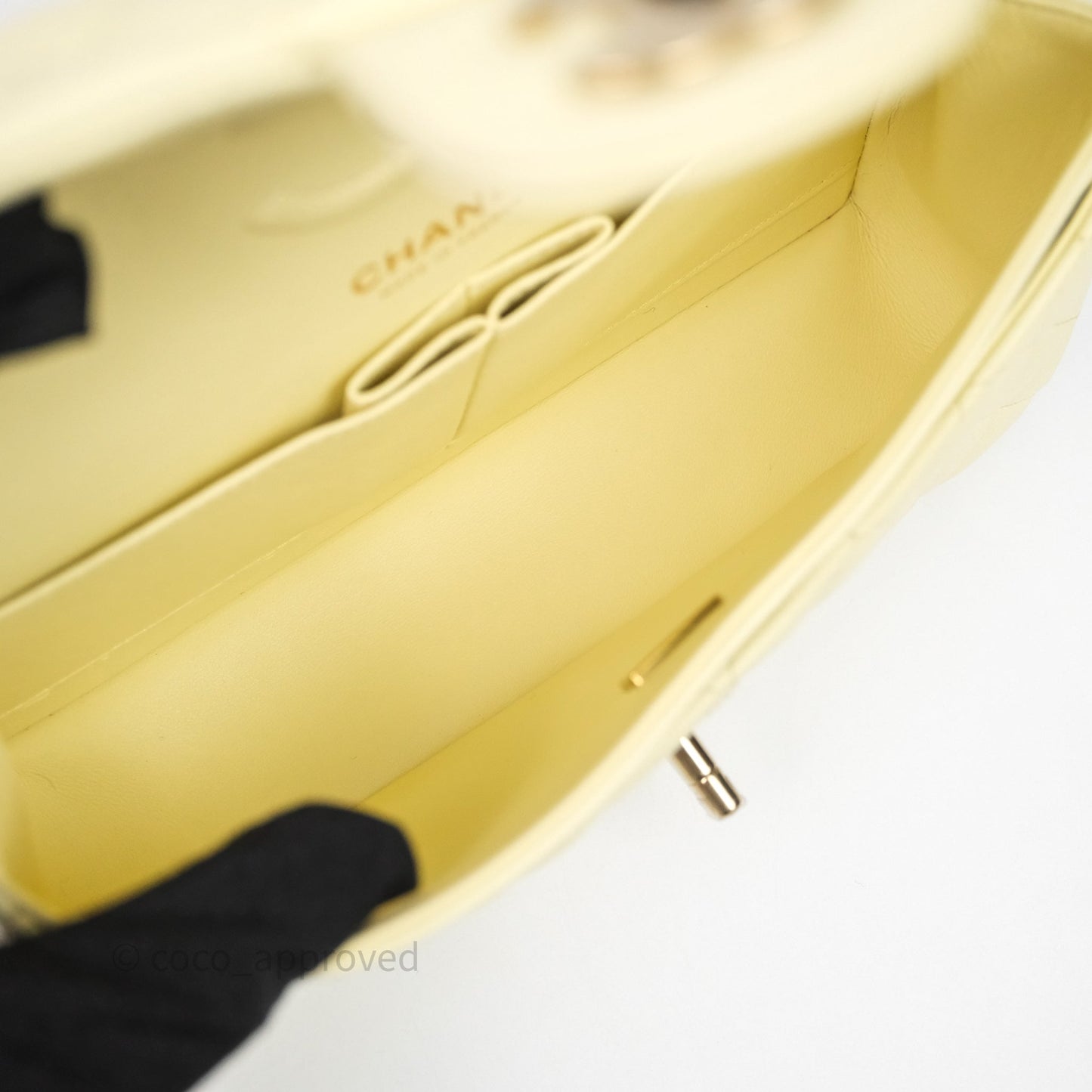 Chanel Small Classic Quilted Flap Light Yellow Caviar Gold Hardware
