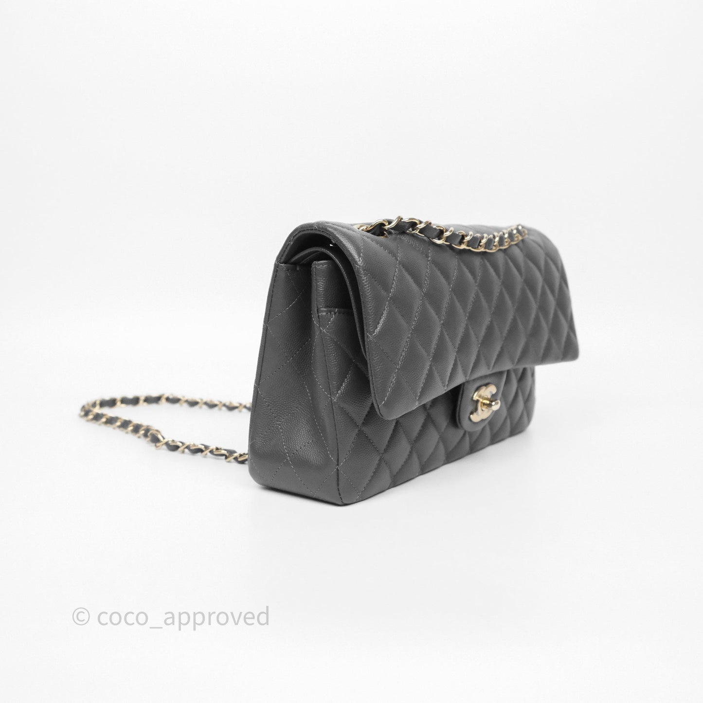 Chanel Classic M/L Medium Flap Quilted Dark Grey Caviar Gold Hardware