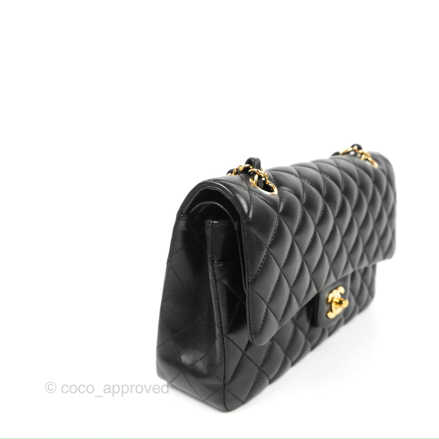 Chanel Classic M/L Medium Flap Quilted Black Lambskin Gold Hardware