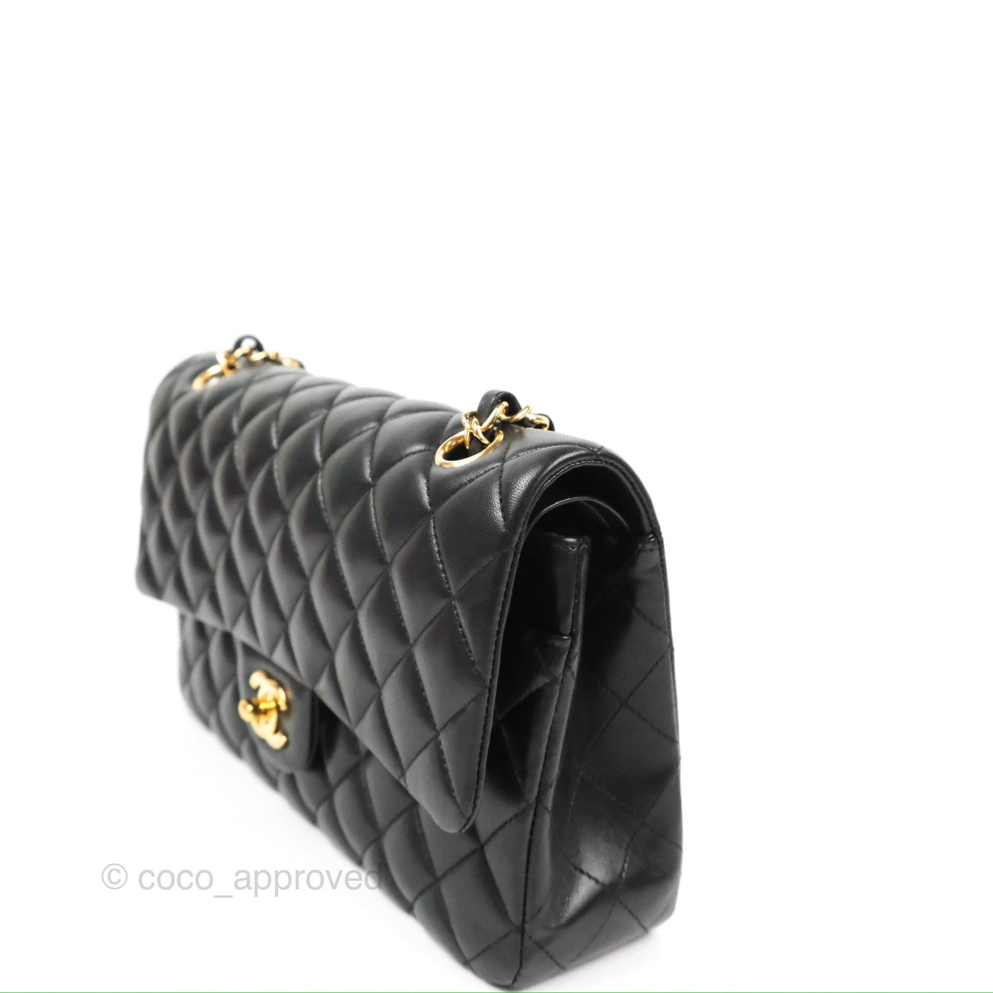 Chanel Classic M/L Medium Flap Quilted Black Lambskin Gold Hardware