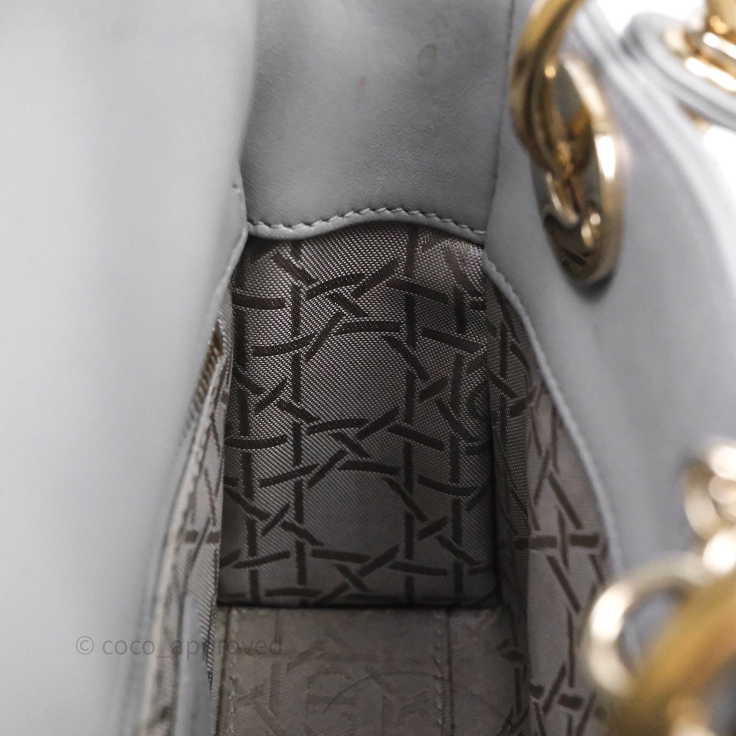 Christian Dior Mini Lady Dior Iridescent Grey Lambskin Cannage Gold Hardware