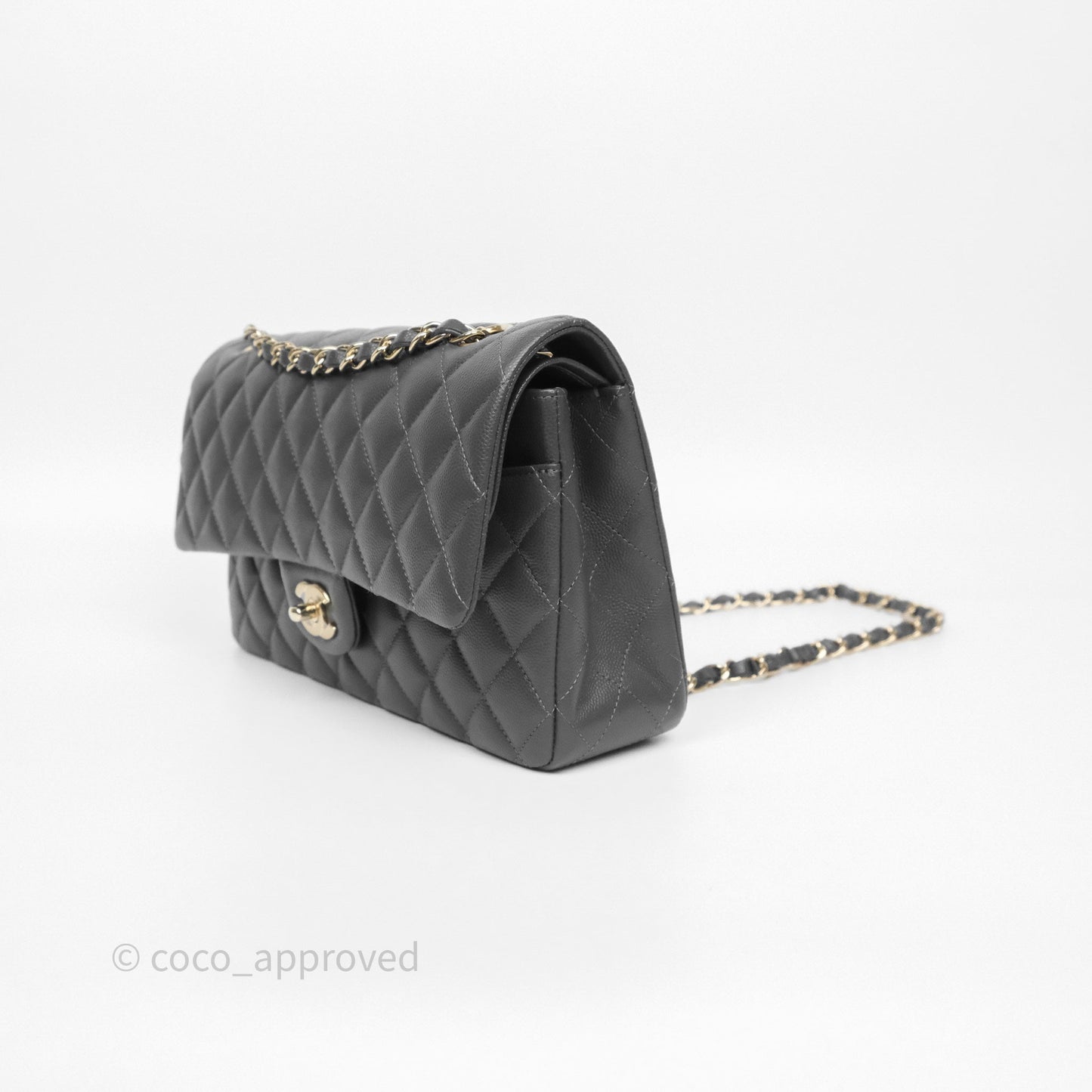 Chanel Classic M/L Medium Flap Quilted Dark Grey Caviar Gold Hardware