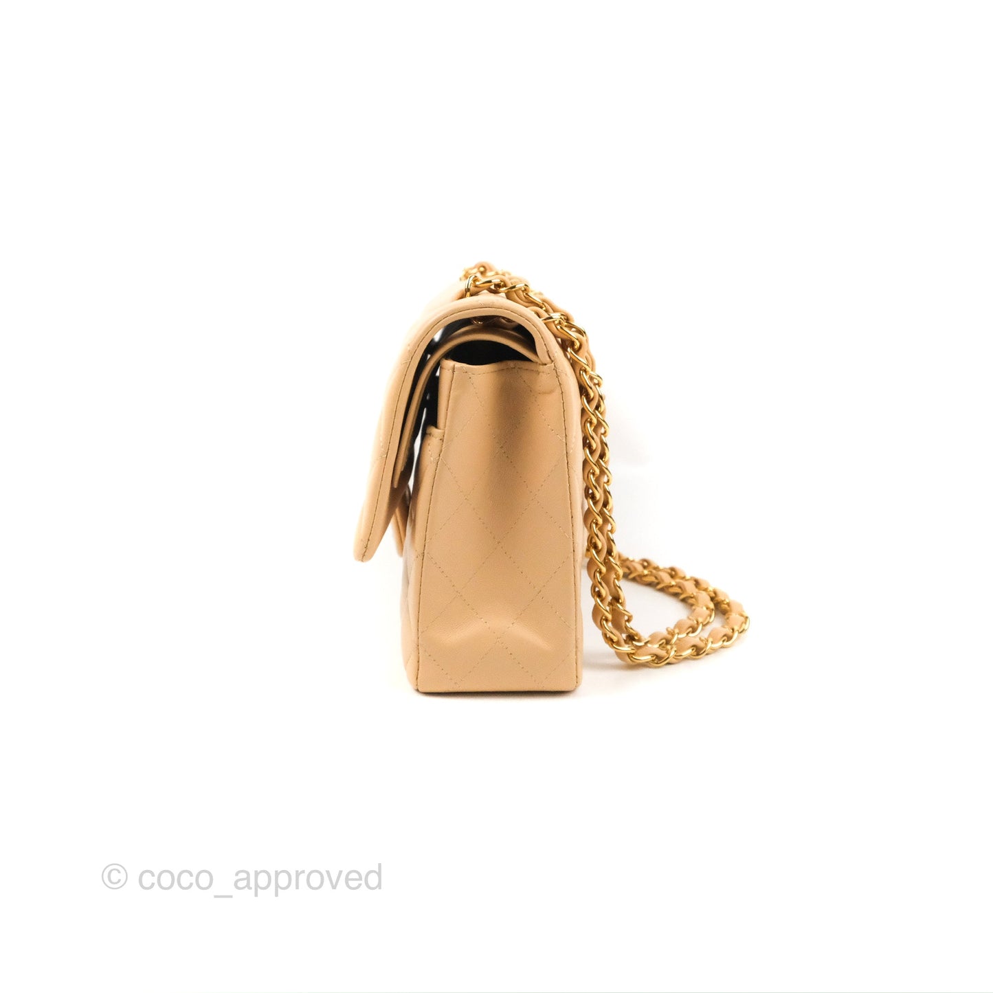 Chanel Classic M/L Medium Flap Quilted Beige Lambskin Gold Hardware