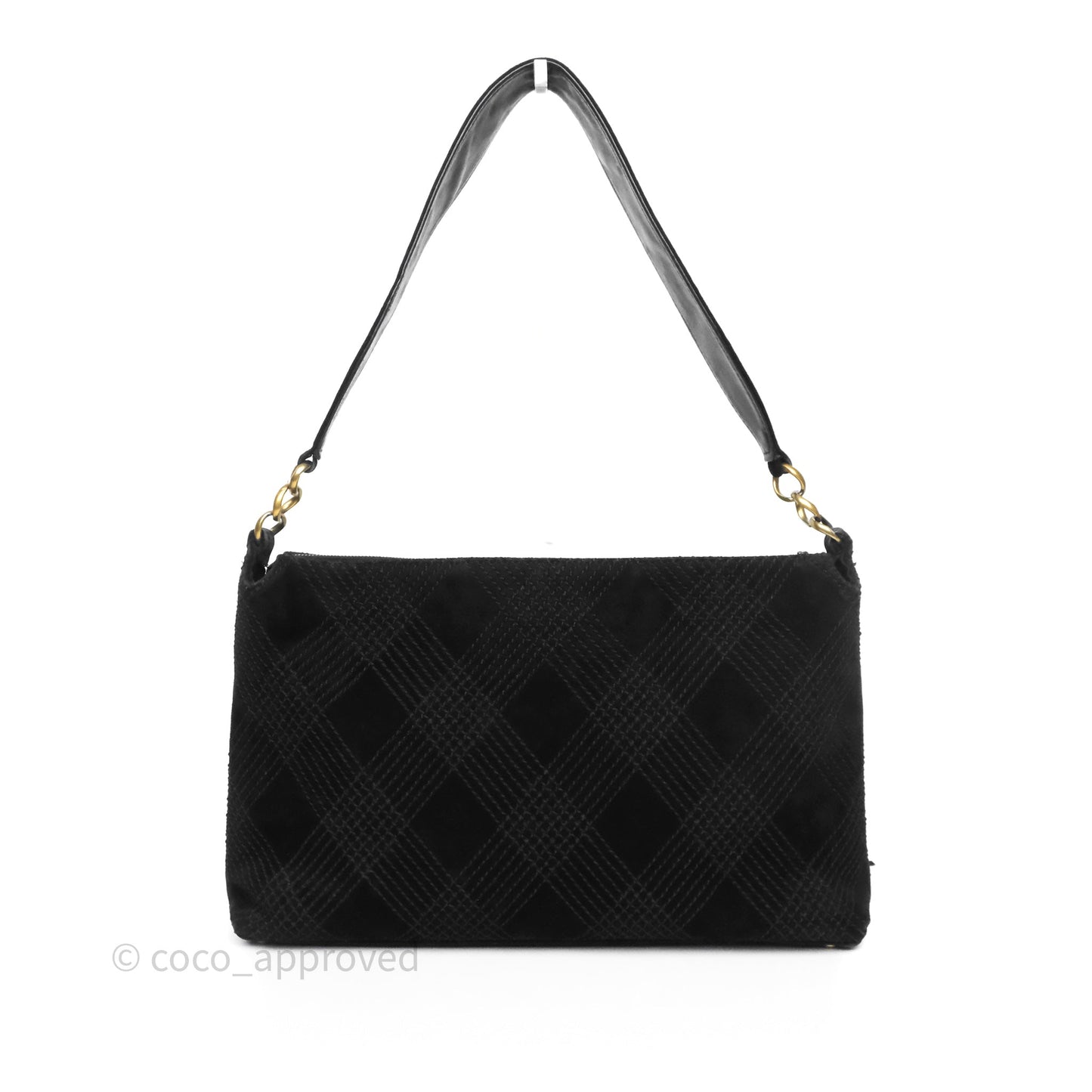 Chanel Vintage Shoulder Bag Quilted Black Suede Aged Gold Hardware