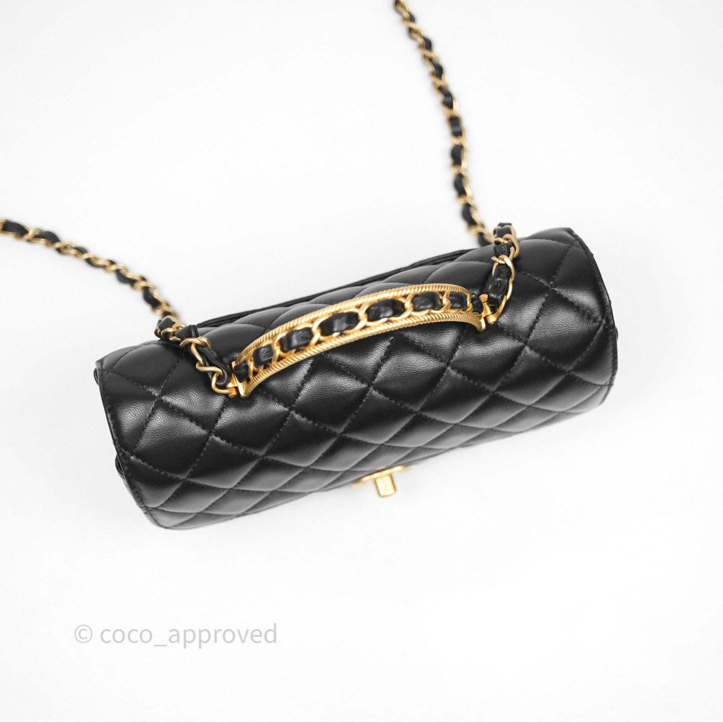 Chanel Top Handle Mini Rectangular Flap Bag Black Lambskin Aged Gold Hardware