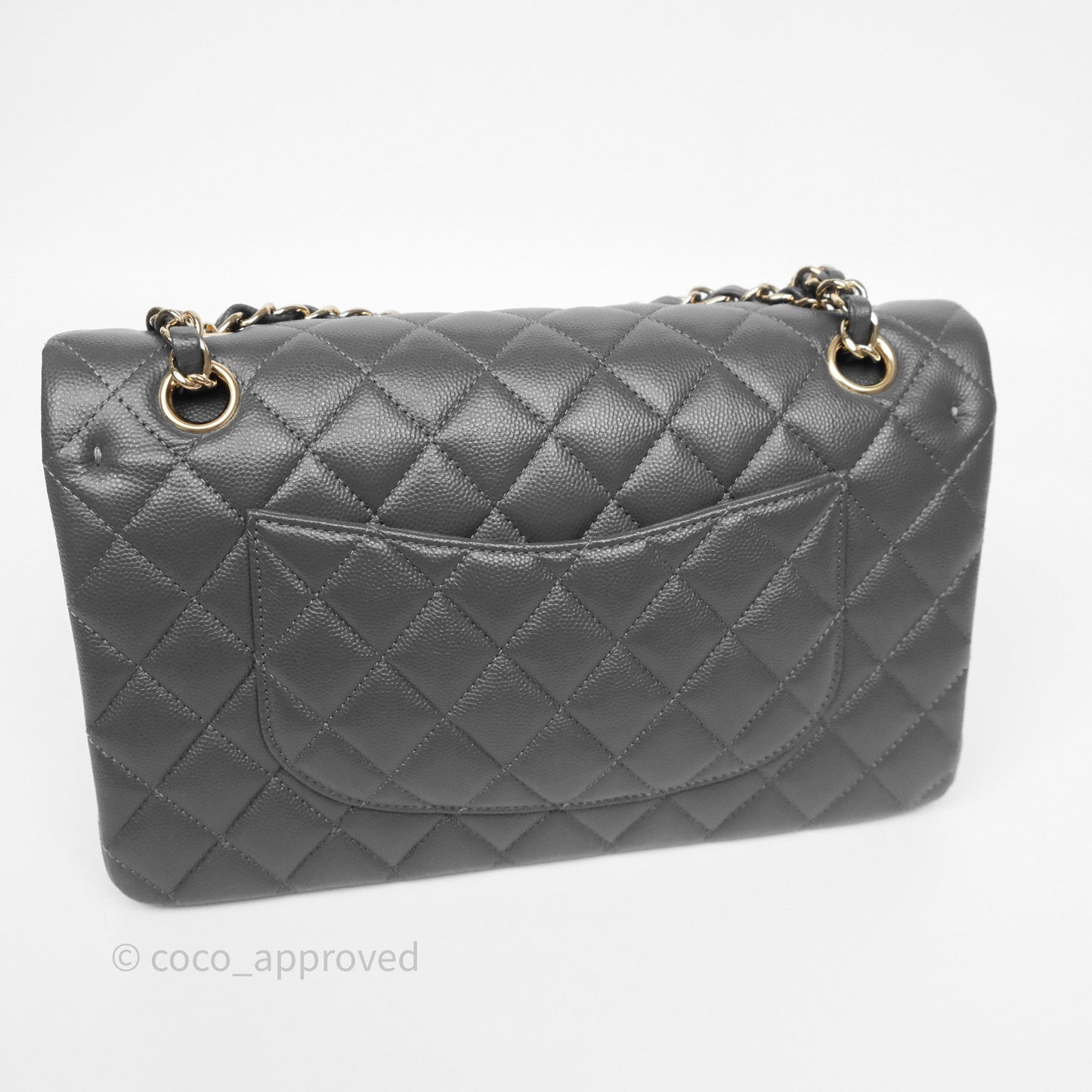 Chanel Classic M/L Medium Flap Quilted Dark Grey Caviar Gold Hardware
