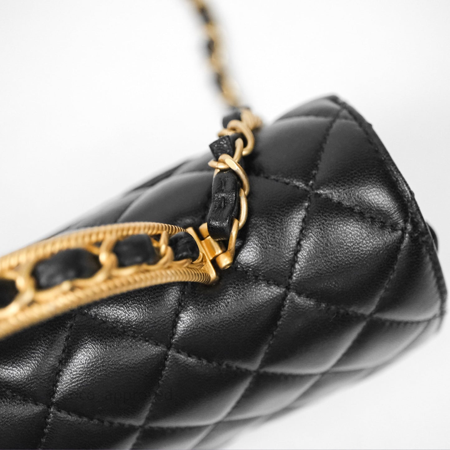 Chanel Top Handle Mini Rectangular Flap Bag Black Lambskin Aged Gold Hardware
