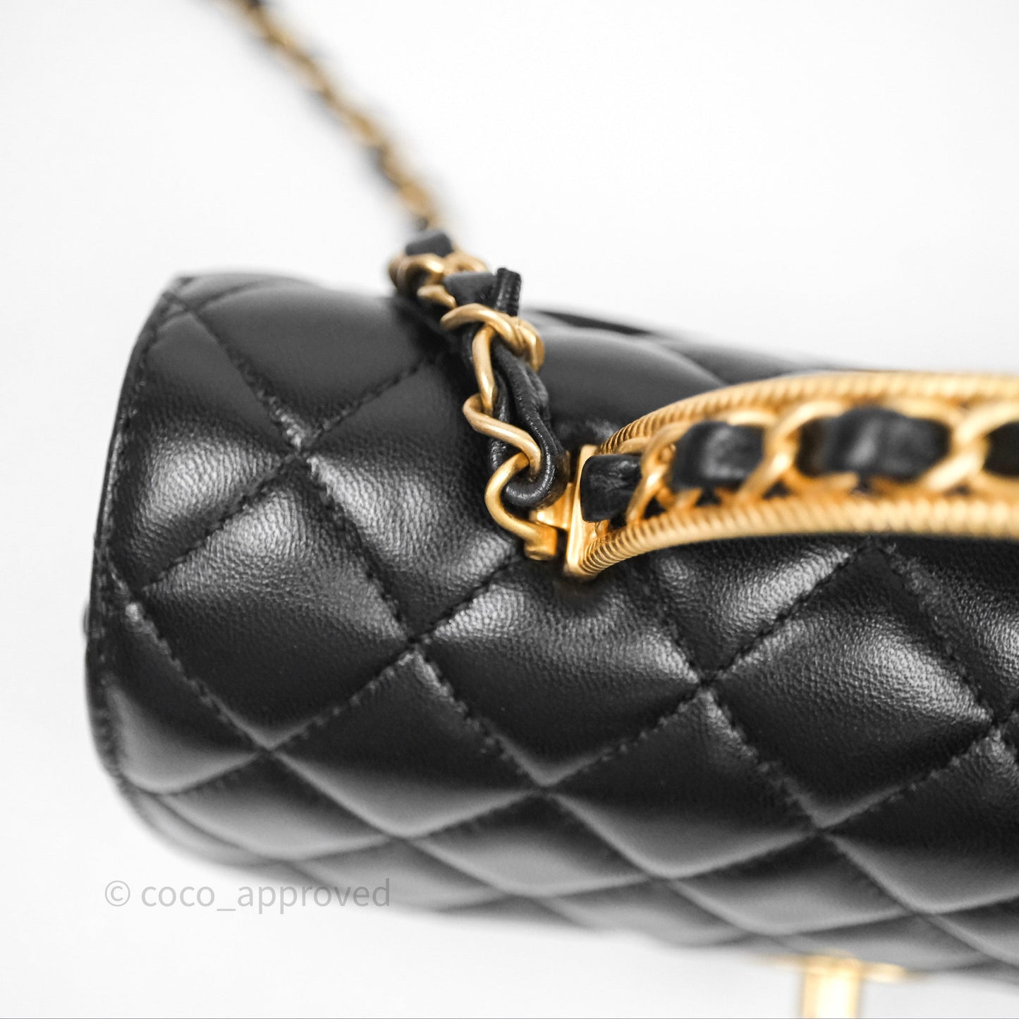 Chanel Top Handle Mini Rectangular Flap Bag Black Lambskin Aged Gold Hardware