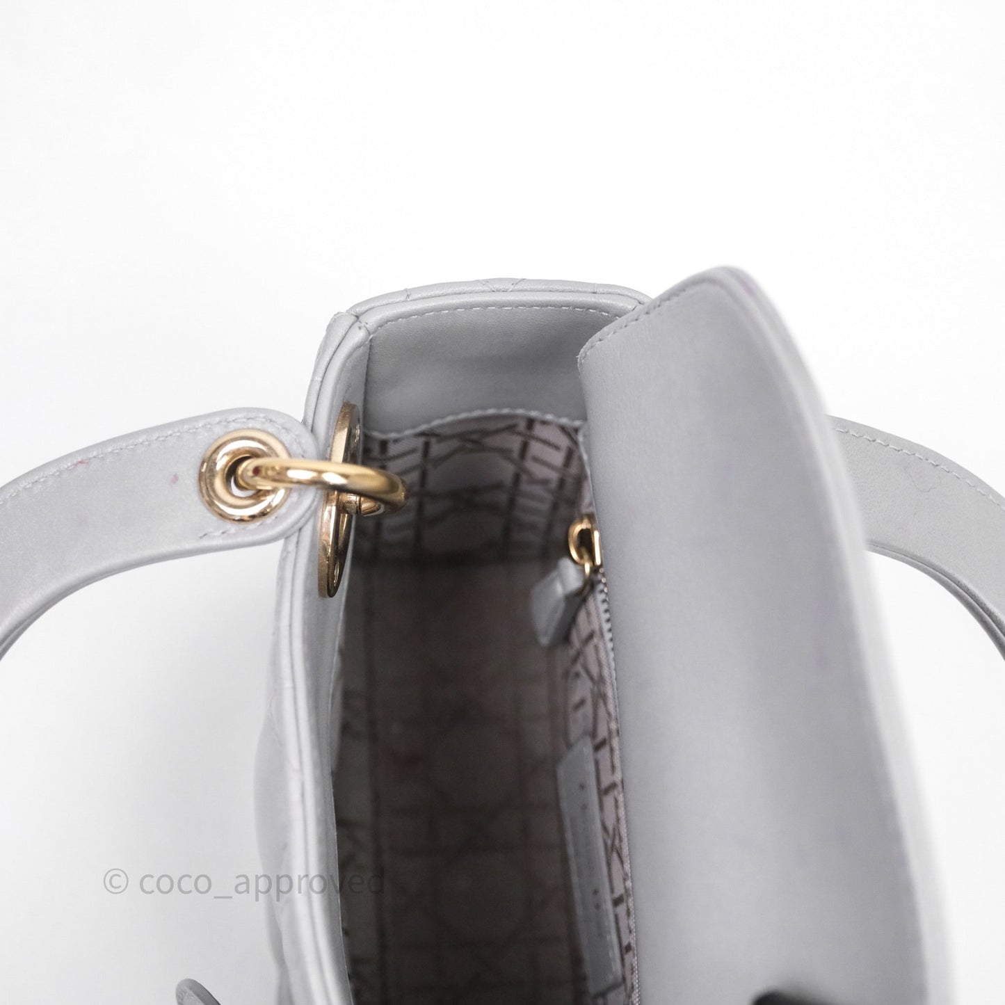 Christian Dior Mini Lady Dior Iridescent Grey Lambskin Cannage Gold Hardware