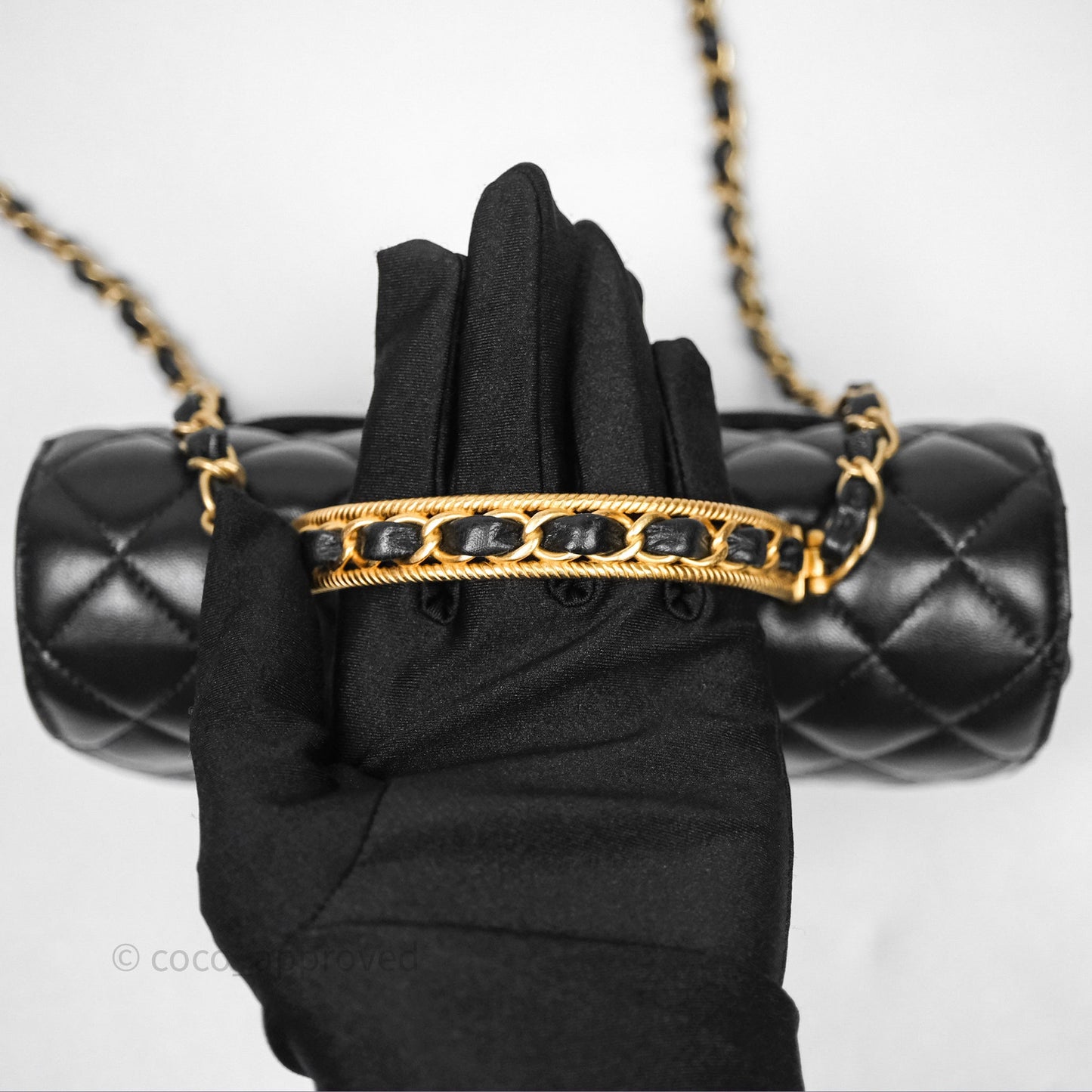 Chanel Top Handle Mini Rectangular Flap Bag Black Lambskin Aged Gold Hardware