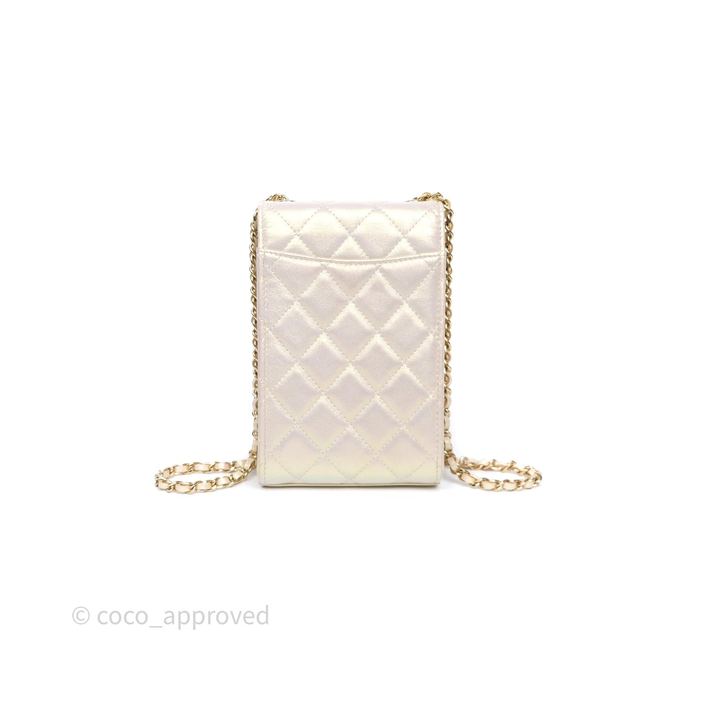 Chanel Classic Quilted Phone Holder Iridescent Pearl Lambskin
