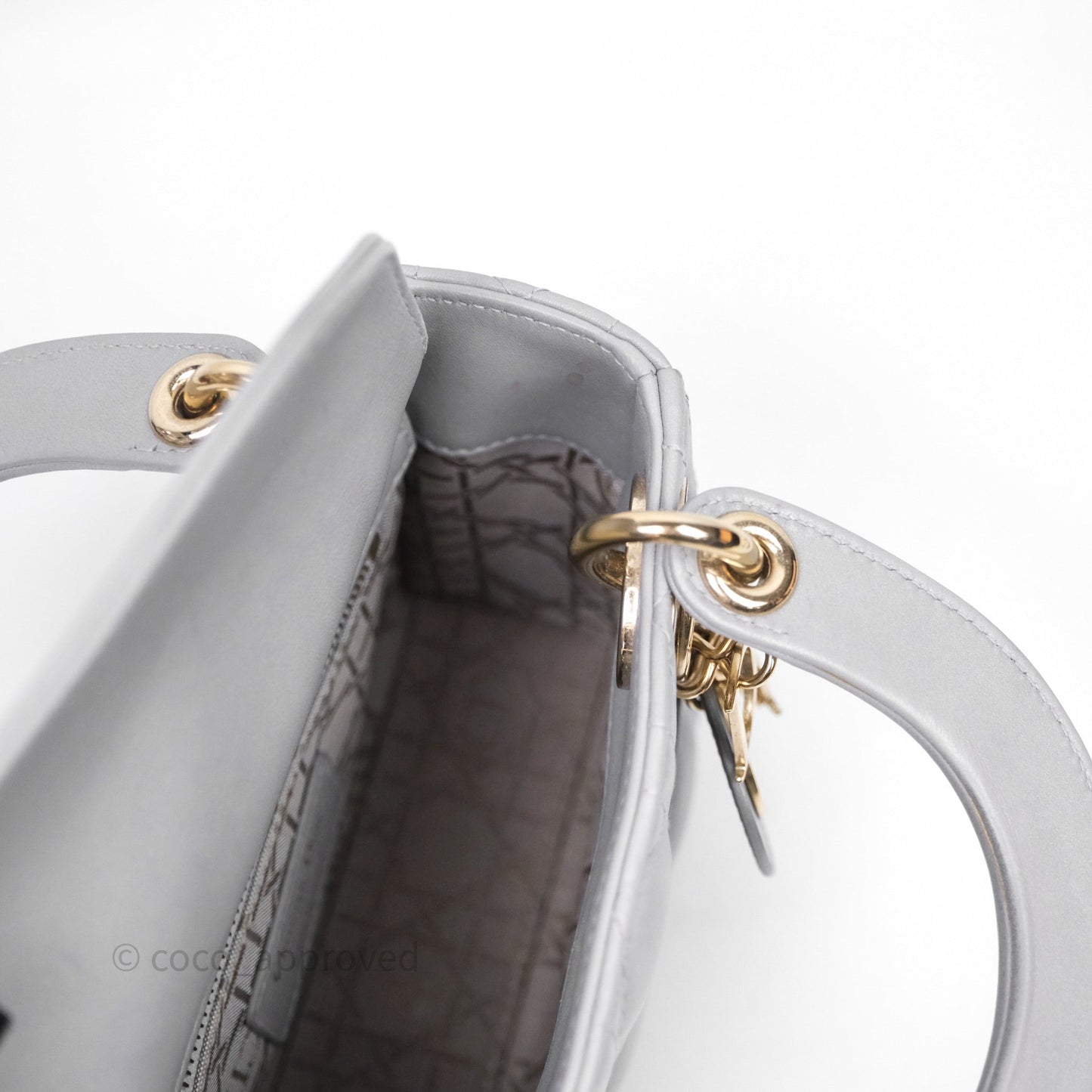 Christian Dior Mini Lady Dior Iridescent Grey Lambskin Cannage Gold Hardware