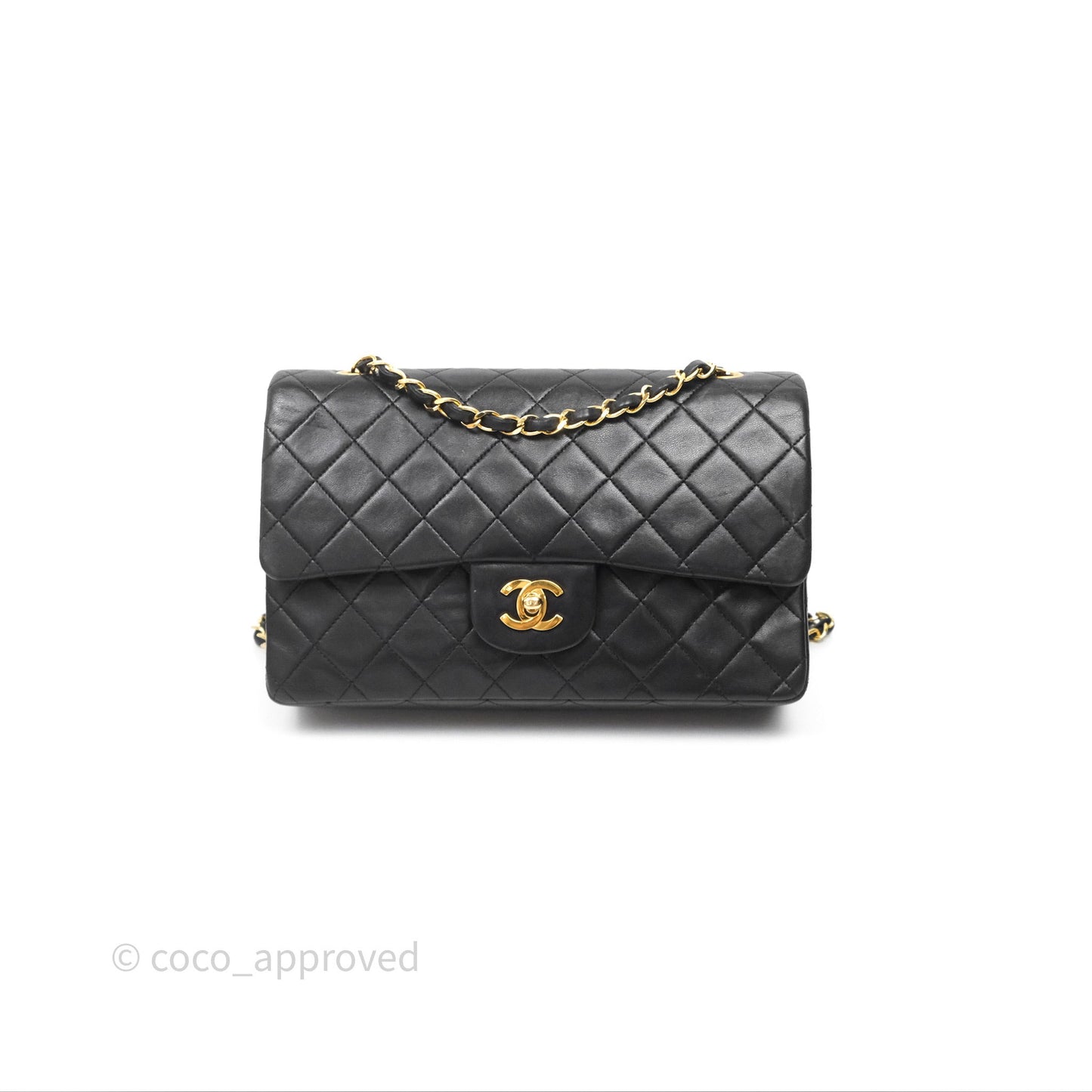 Chanel Classic Vintage Double Flap M/L Black Lambskin Gold Hardware