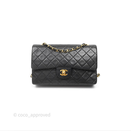 Chanel Classic Vintage Double Flap M/L Black Lambskin Gold Hardware