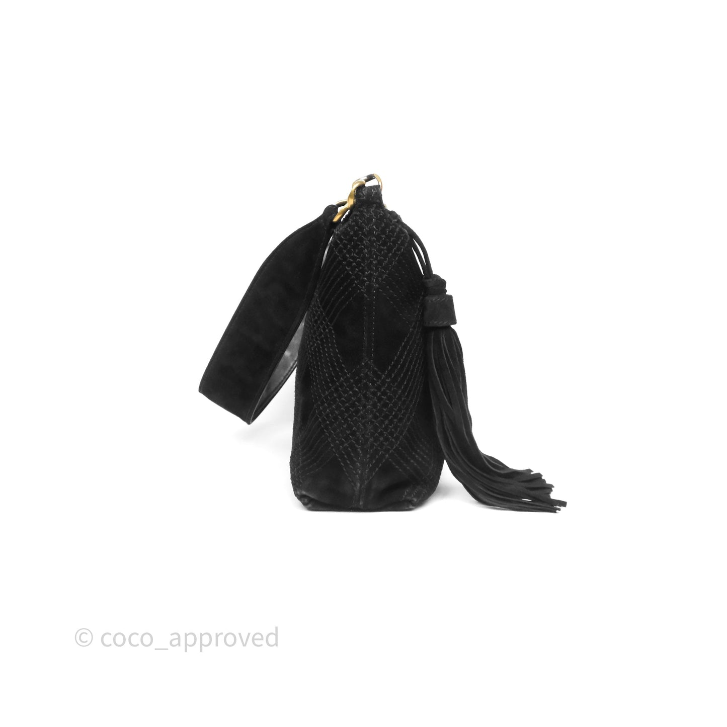 Chanel Vintage Shoulder Bag Quilted Black Suede Aged Gold Hardware
