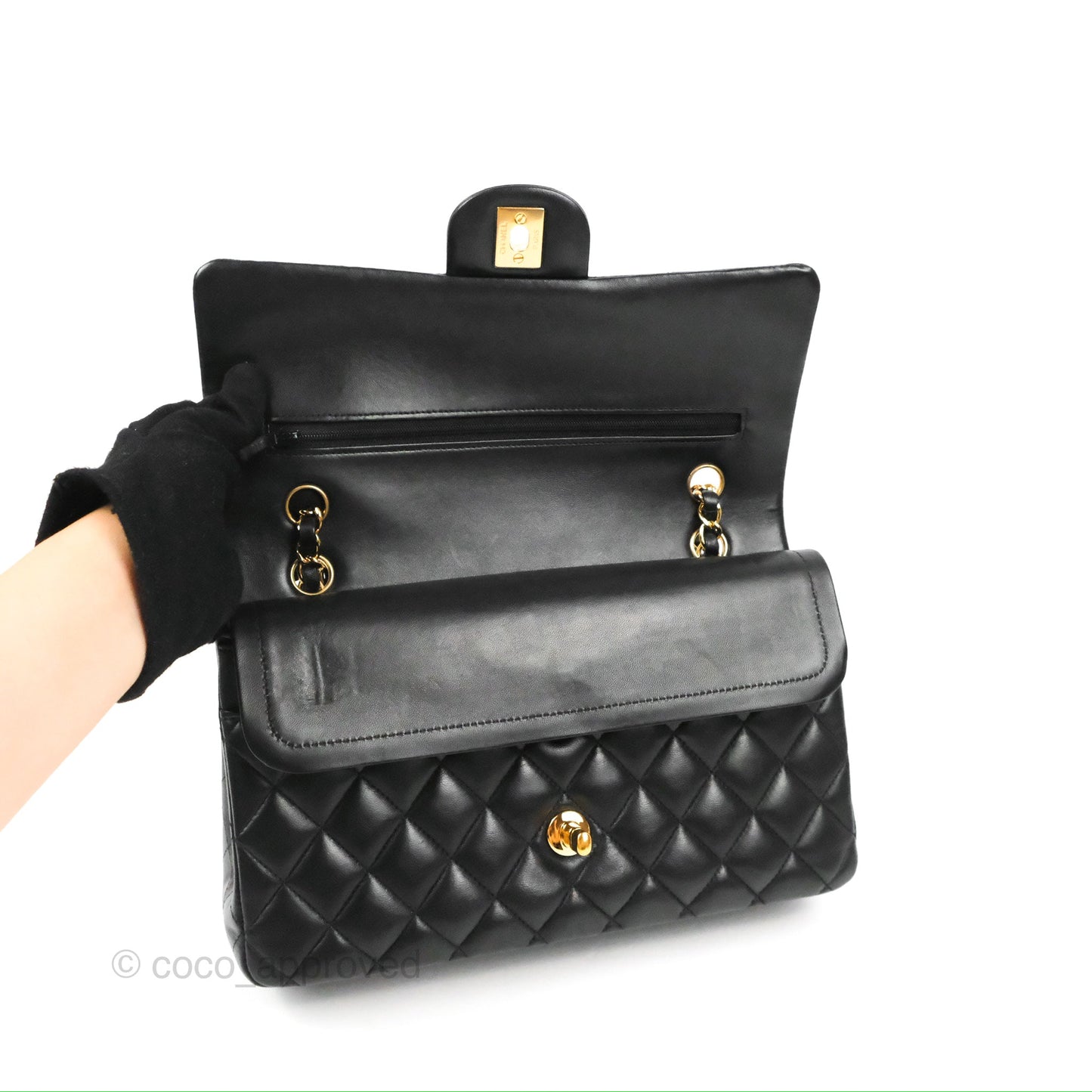 Chanel Classic M/L Medium Flap Quilted Black Lambskin Gold Hardware