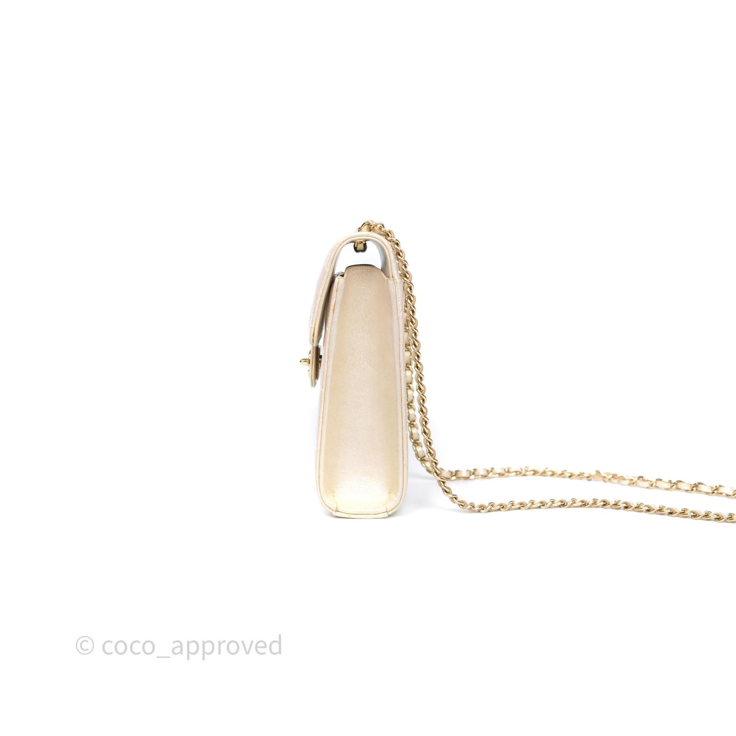 Chanel Classic Quilted Phone Holder Iridescent Pearl Lambskin