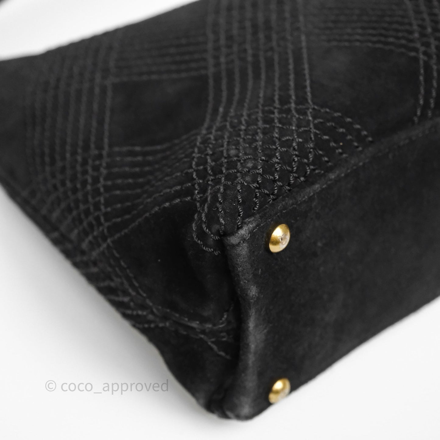 Chanel Vintage Shoulder Bag Quilted Black Suede Aged Gold Hardware