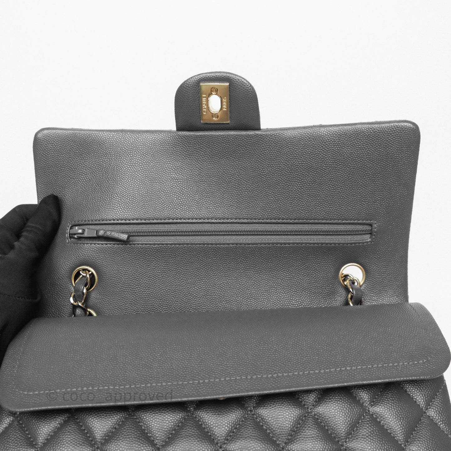 Chanel Classic M/L Medium Flap Quilted Dark Grey Caviar Gold Hardware