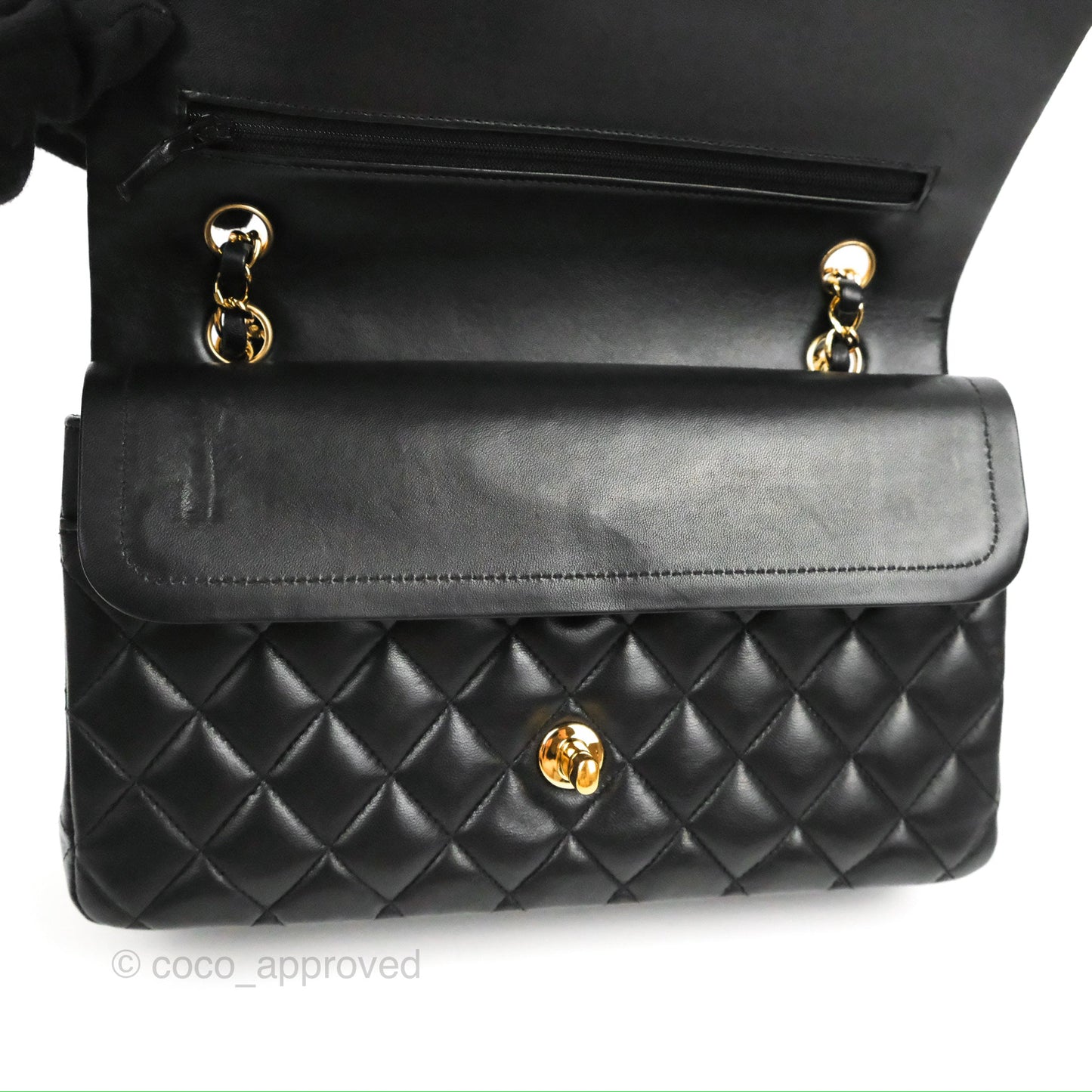 Chanel Classic M/L Medium Flap Quilted Black Lambskin Gold Hardware