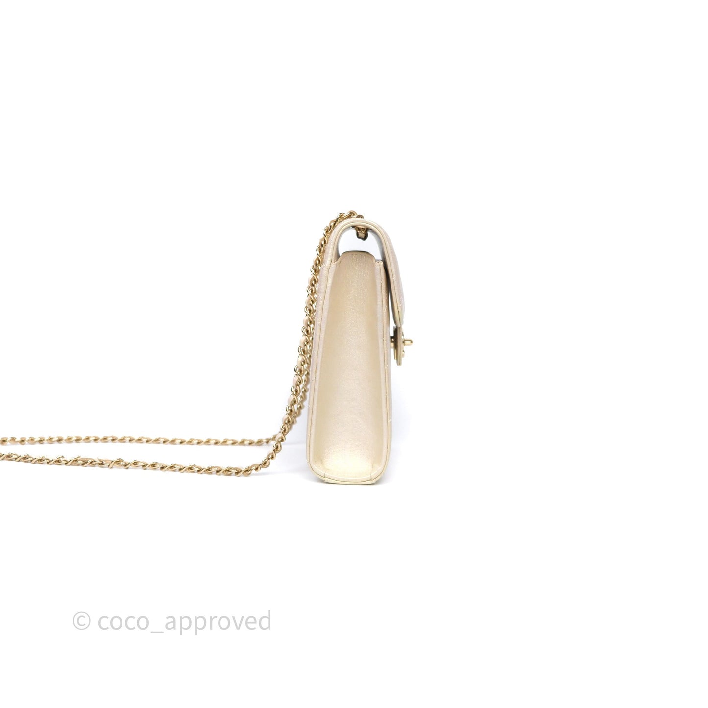 Chanel Classic Quilted Phone Holder Iridescent Pearl Lambskin