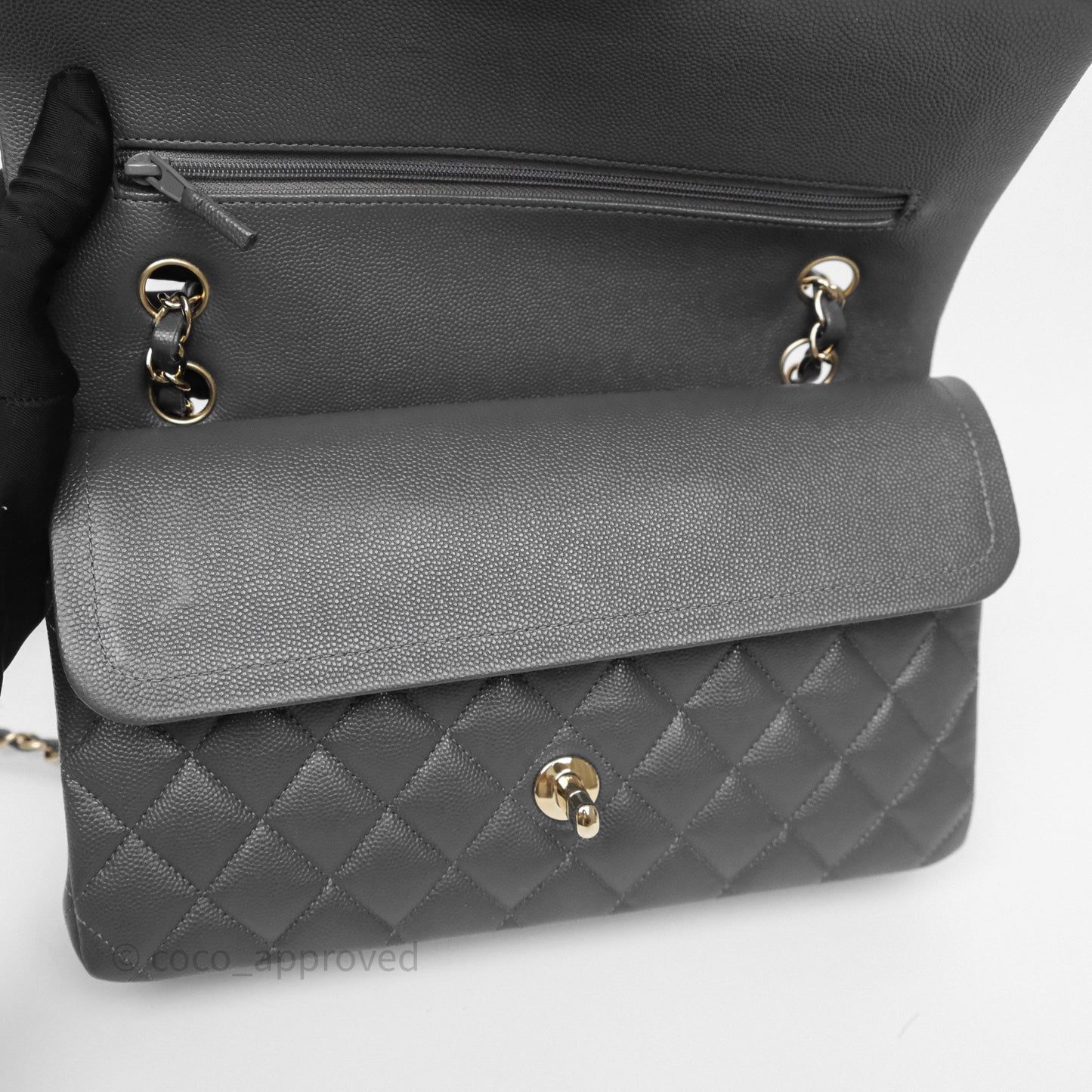 Chanel Classic M/L Medium Flap Quilted Dark Grey Caviar Gold Hardware