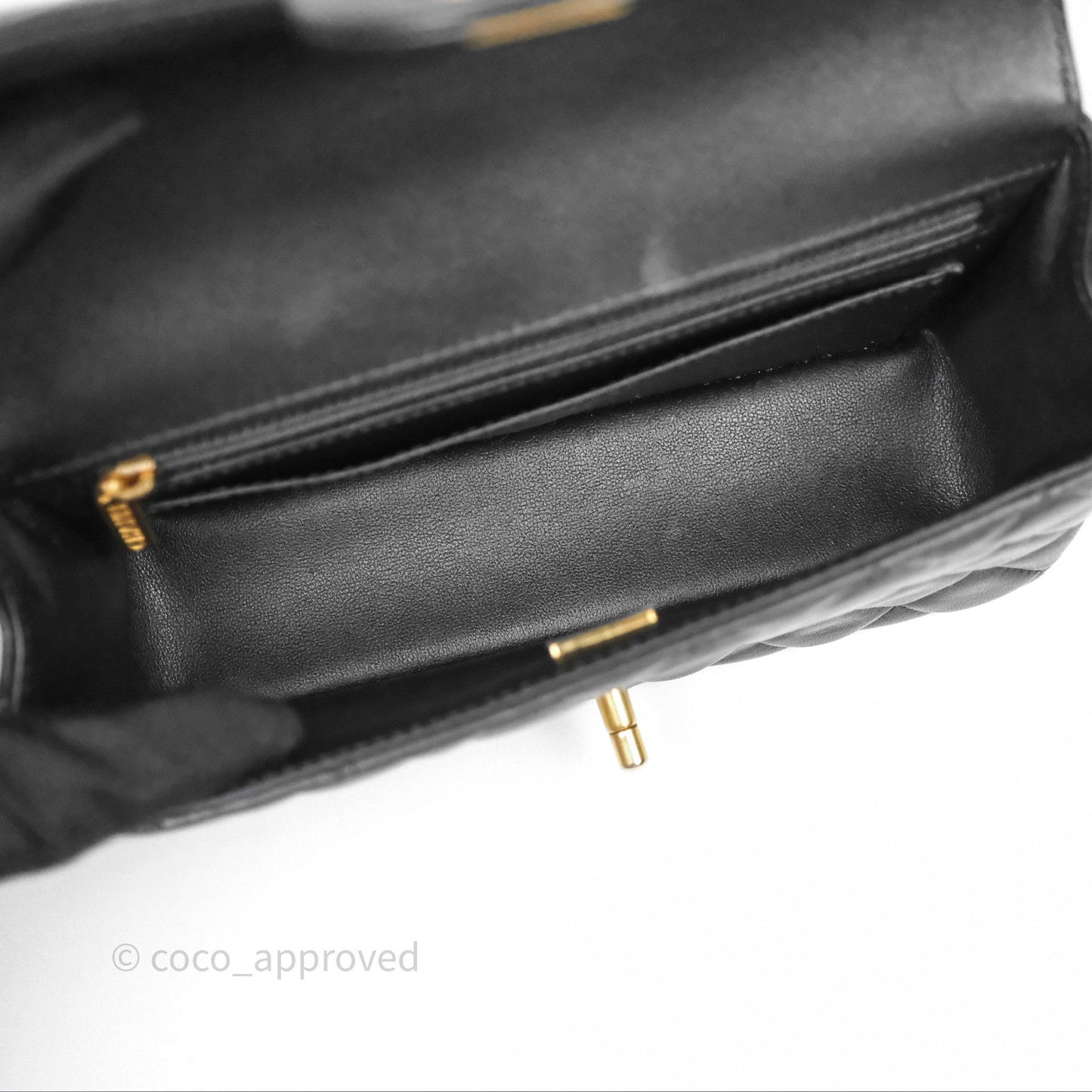 Chanel Top Handle Mini Rectangular Flap Bag Black Lambskin Aged Gold Hardware