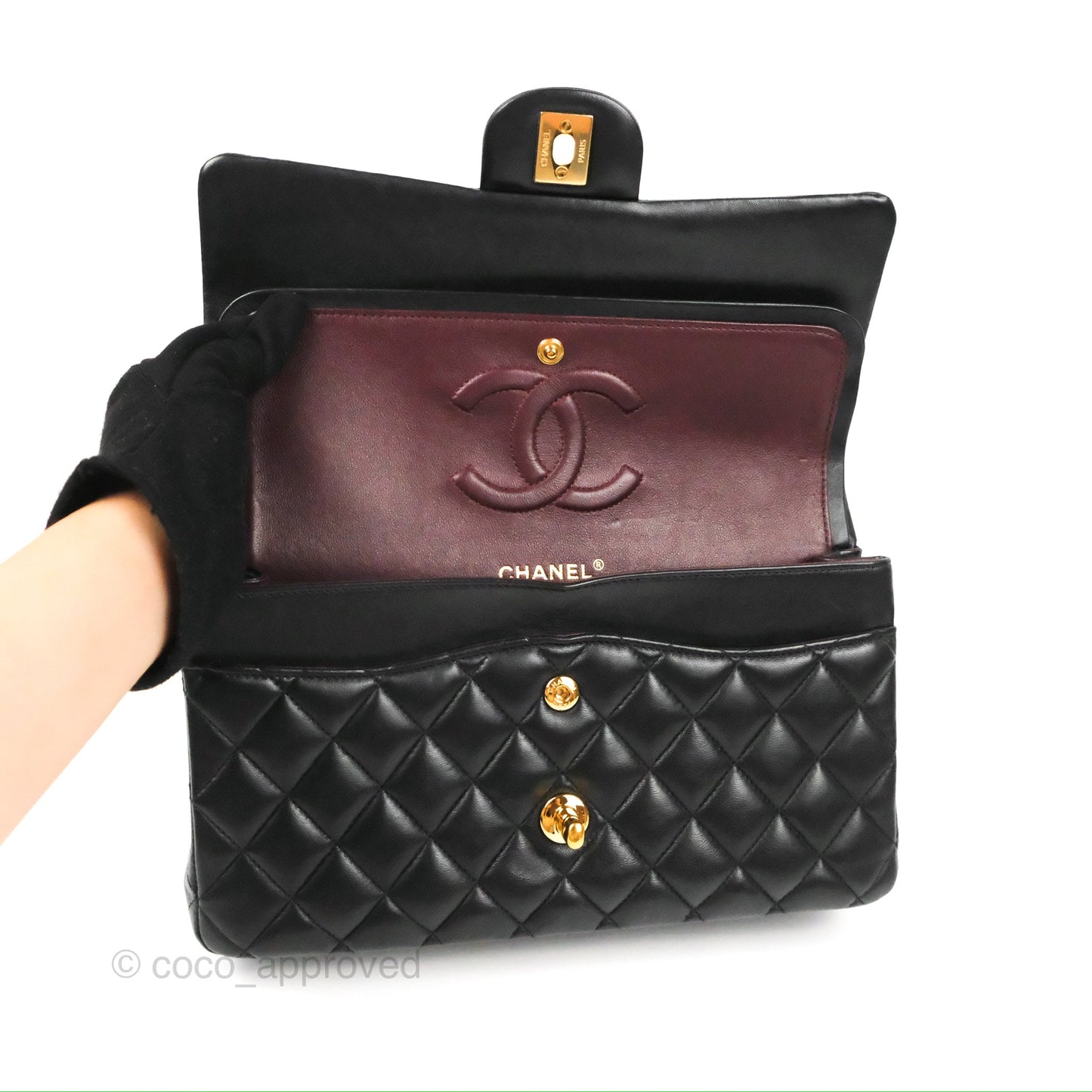 Chanel Classic M/L Medium Flap Quilted Black Lambskin Gold Hardware