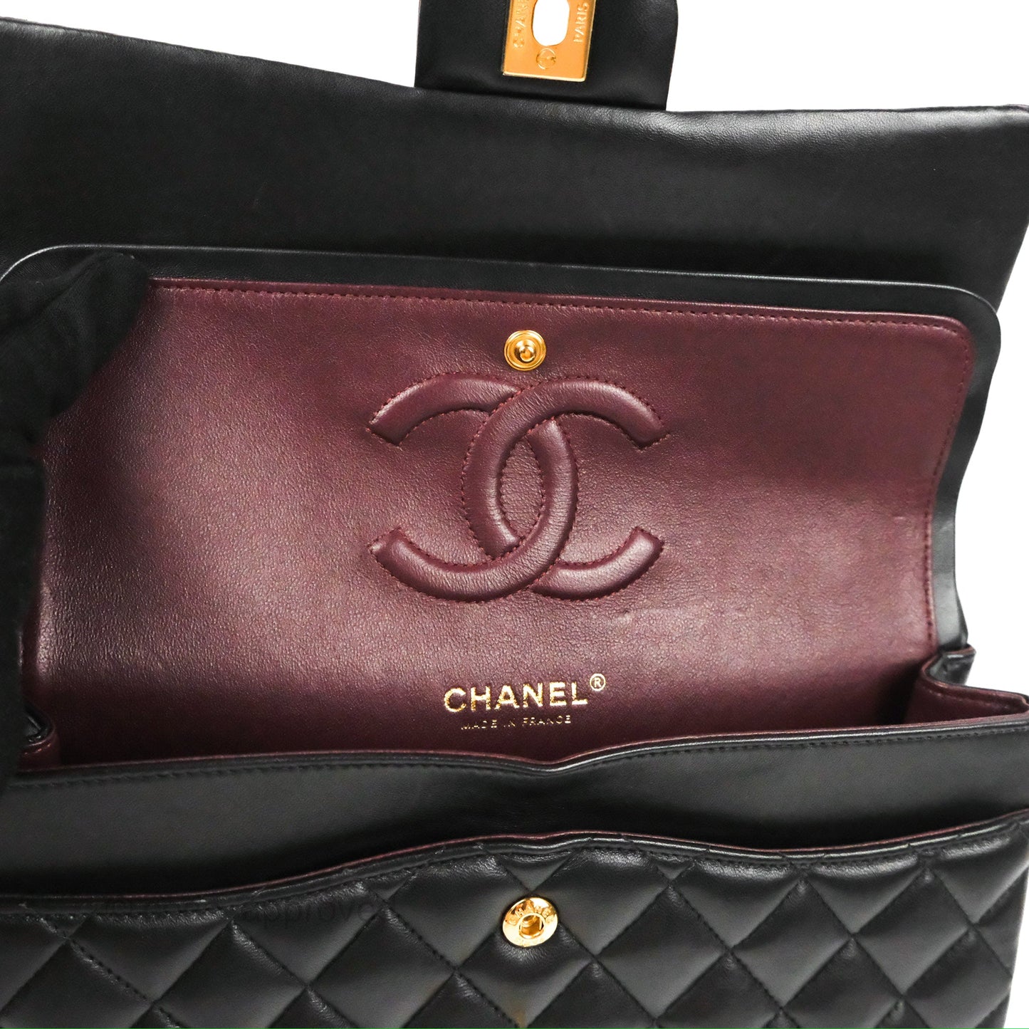 Chanel Classic M/L Medium Flap Quilted Black Lambskin Gold Hardware