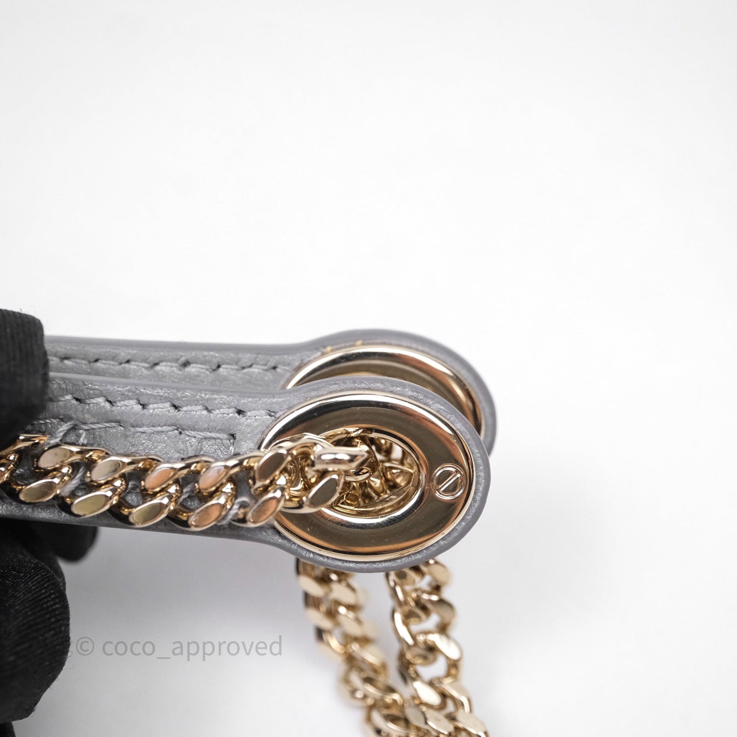 Christian Dior Mini Lady Dior Iridescent Grey Lambskin Cannage Gold Hardware