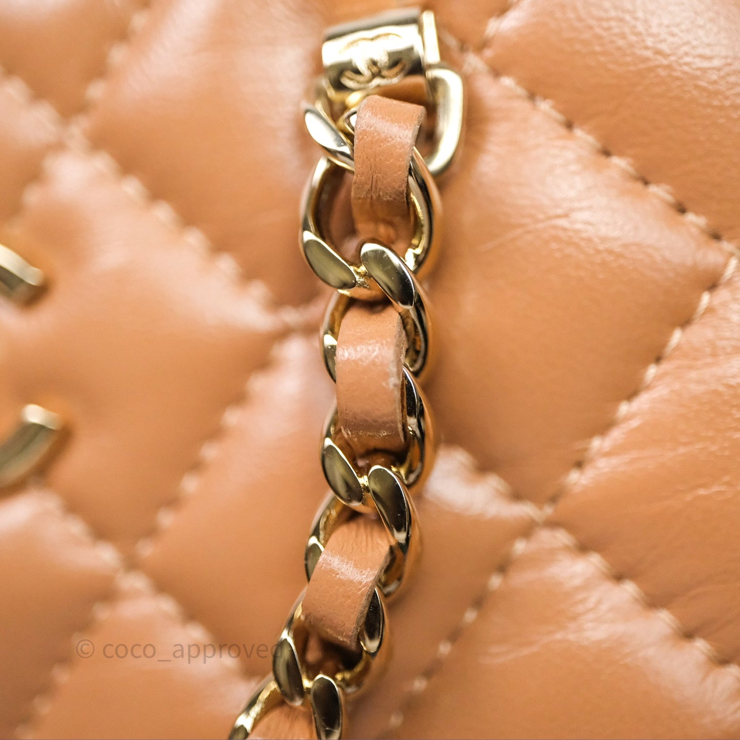 Chanel Mini Handle Clutch with Chain Beige Lambskin Gold Hardware
