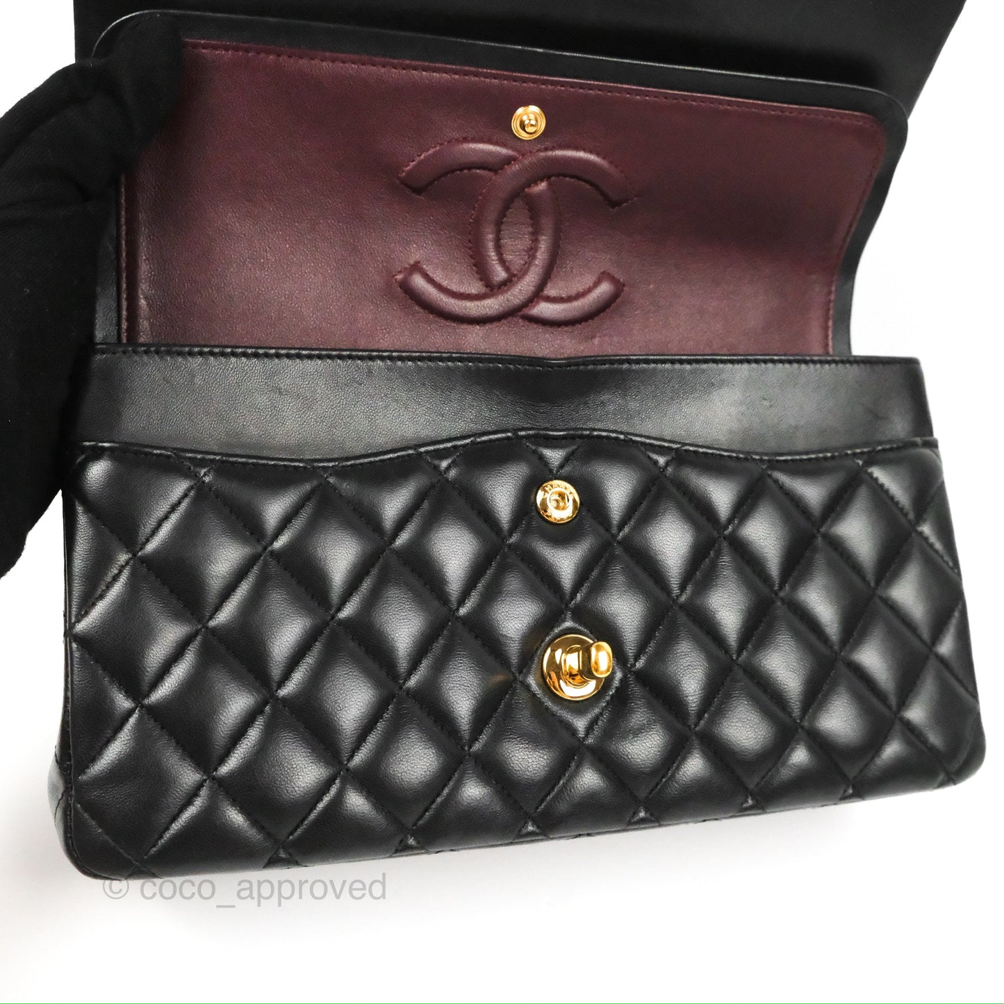 Chanel Classic M/L Medium Flap Quilted Black Lambskin Gold Hardware