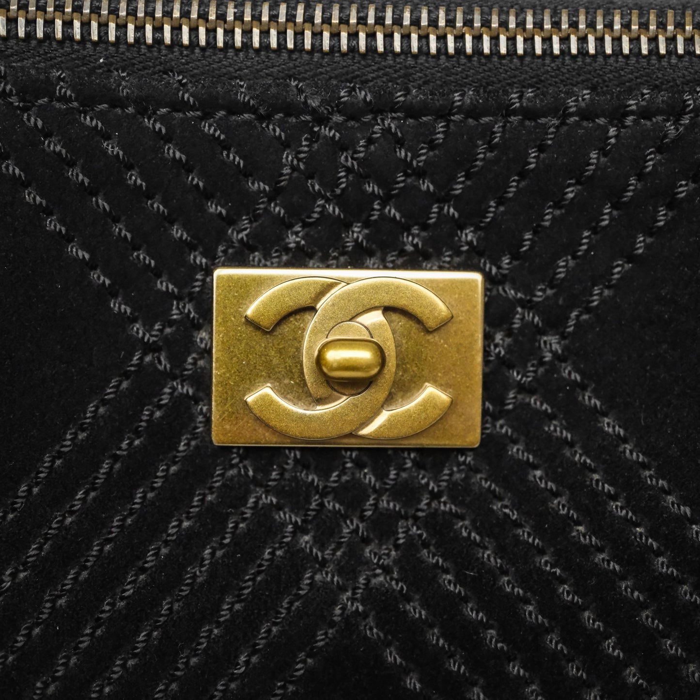 Chanel Vintage Shoulder Bag Quilted Black Suede Aged Gold Hardware