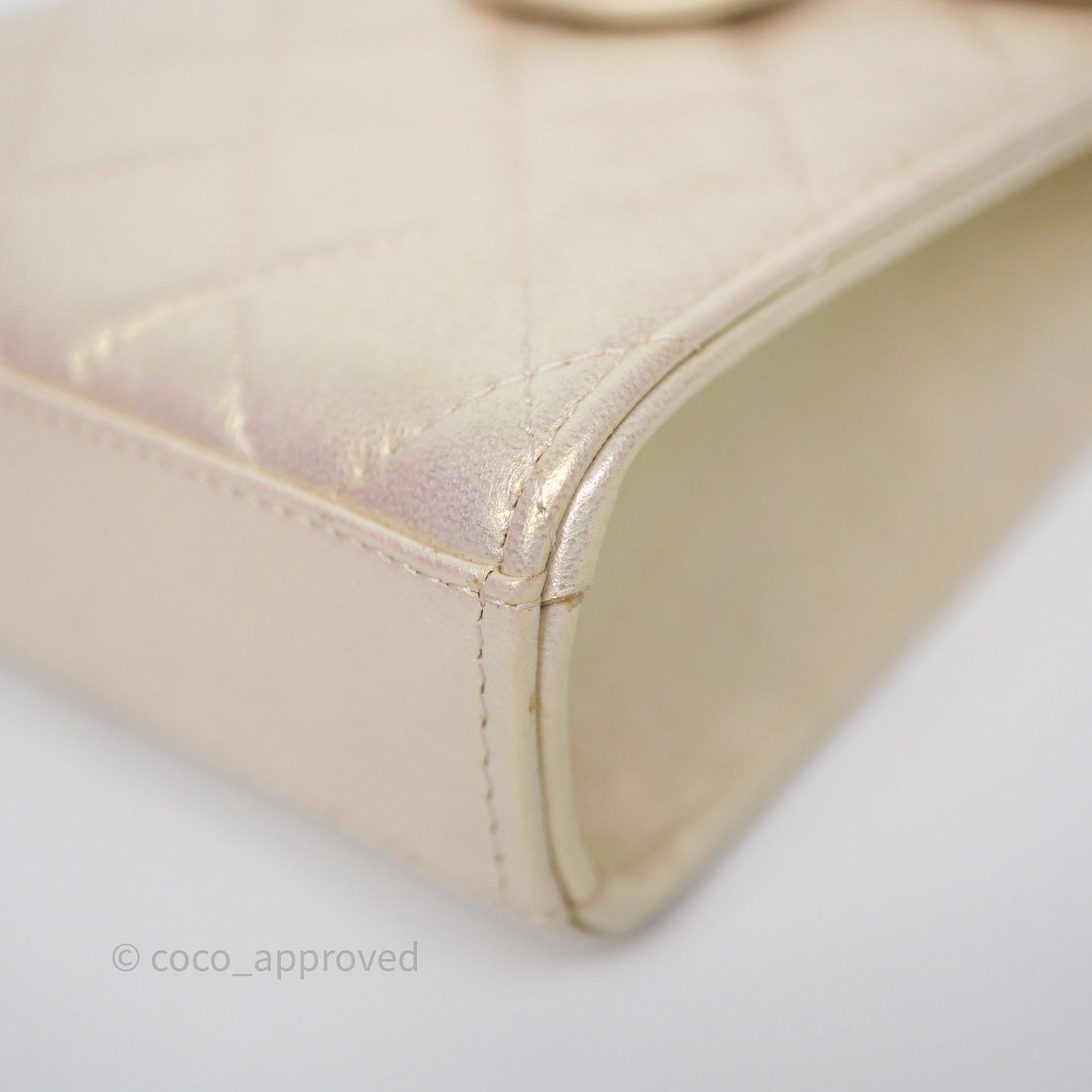 Chanel Classic Quilted Phone Holder Iridescent Pearl Lambskin