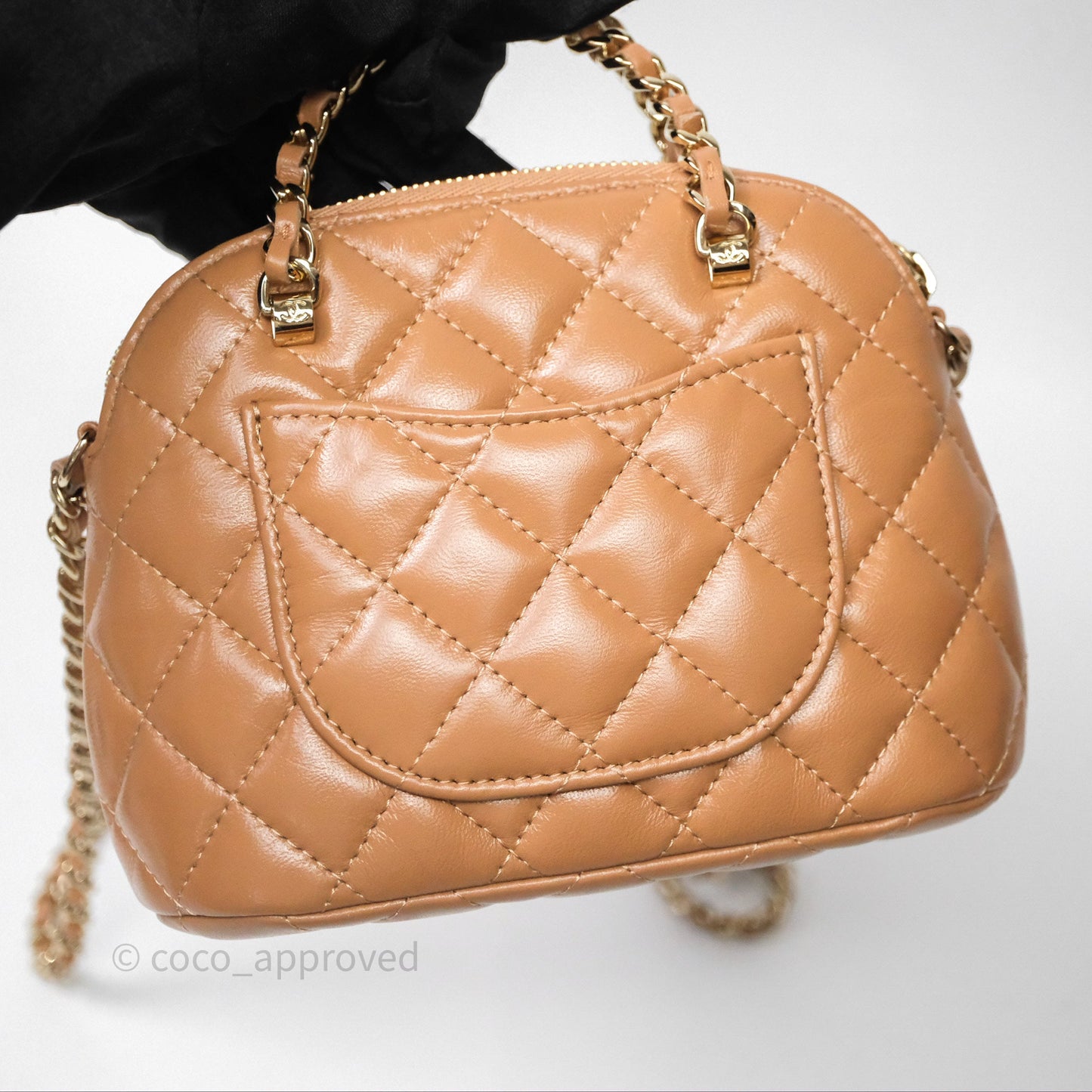 Chanel Mini Handle Clutch with Chain Beige Lambskin Gold Hardware