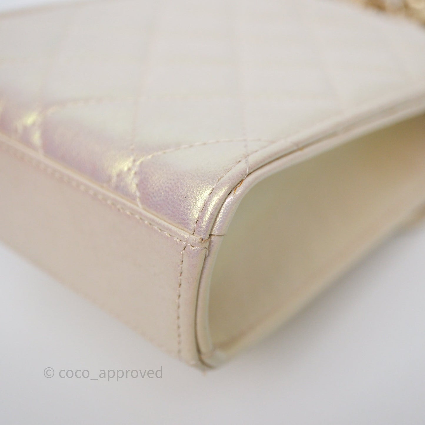 Chanel Classic Quilted Phone Holder Iridescent Pearl Lambskin