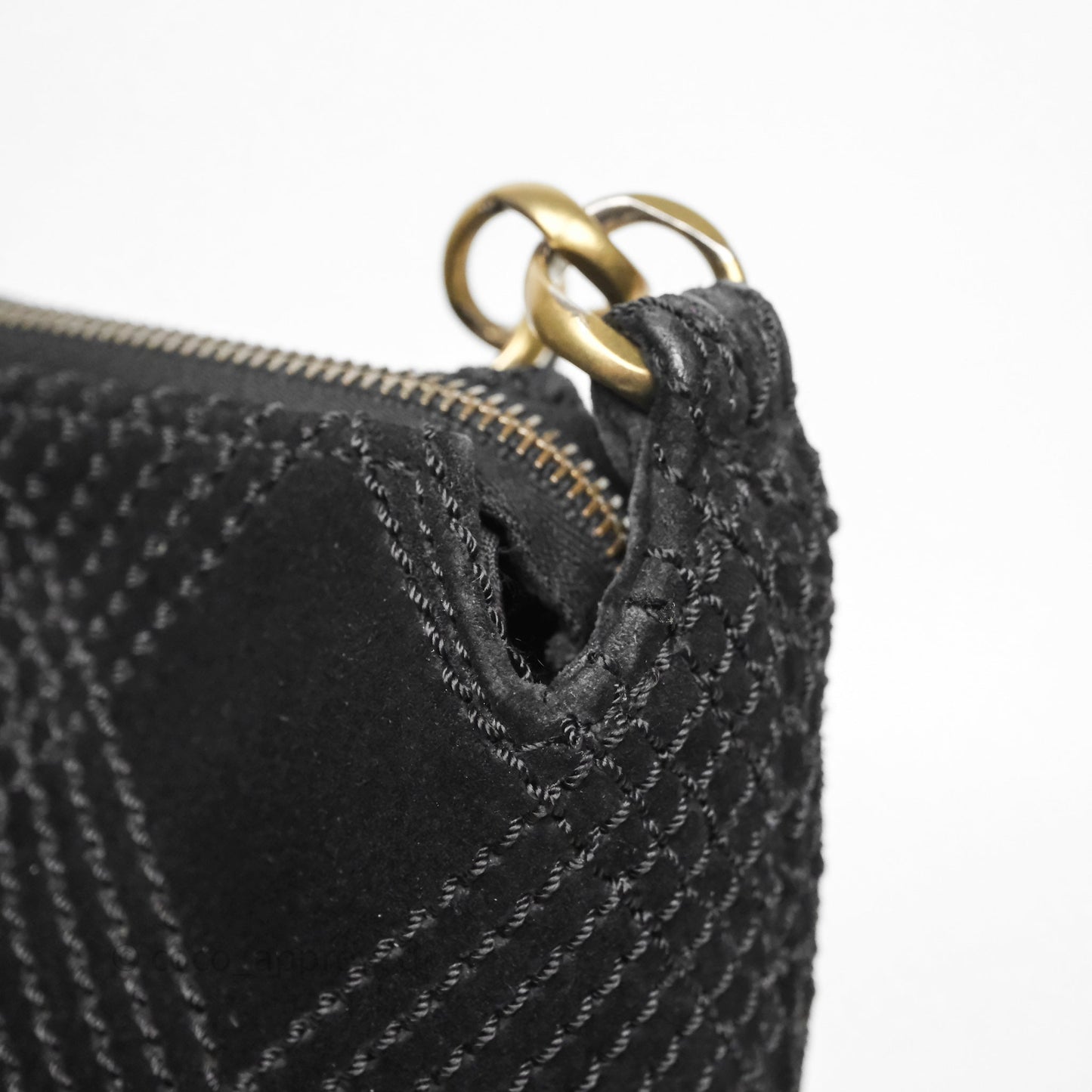 Chanel Vintage Shoulder Bag Quilted Black Suede Aged Gold Hardware