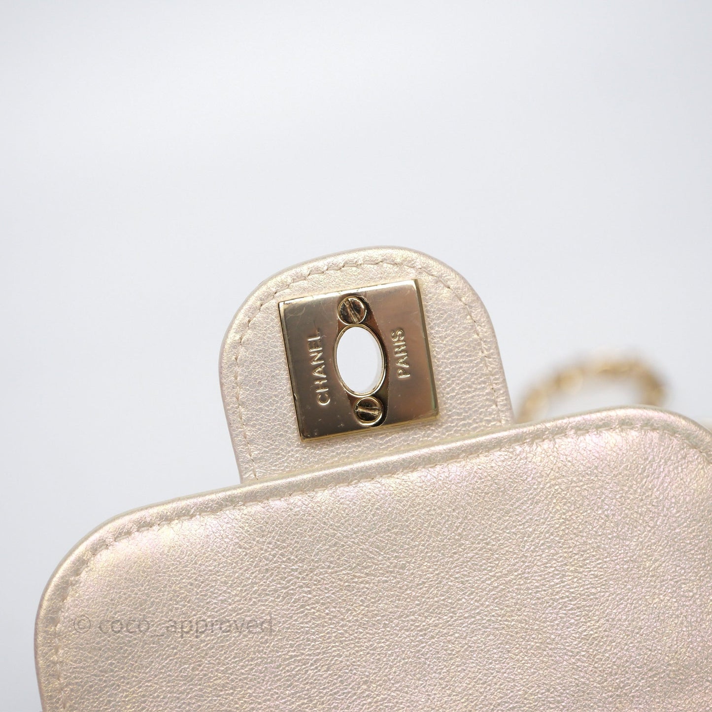 Chanel Classic Quilted Phone Holder Iridescent Pearl Lambskin