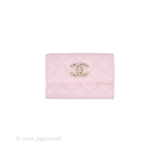 Chanel Quilted Flap Card Holder Light Pink Caviar Gold Hardware