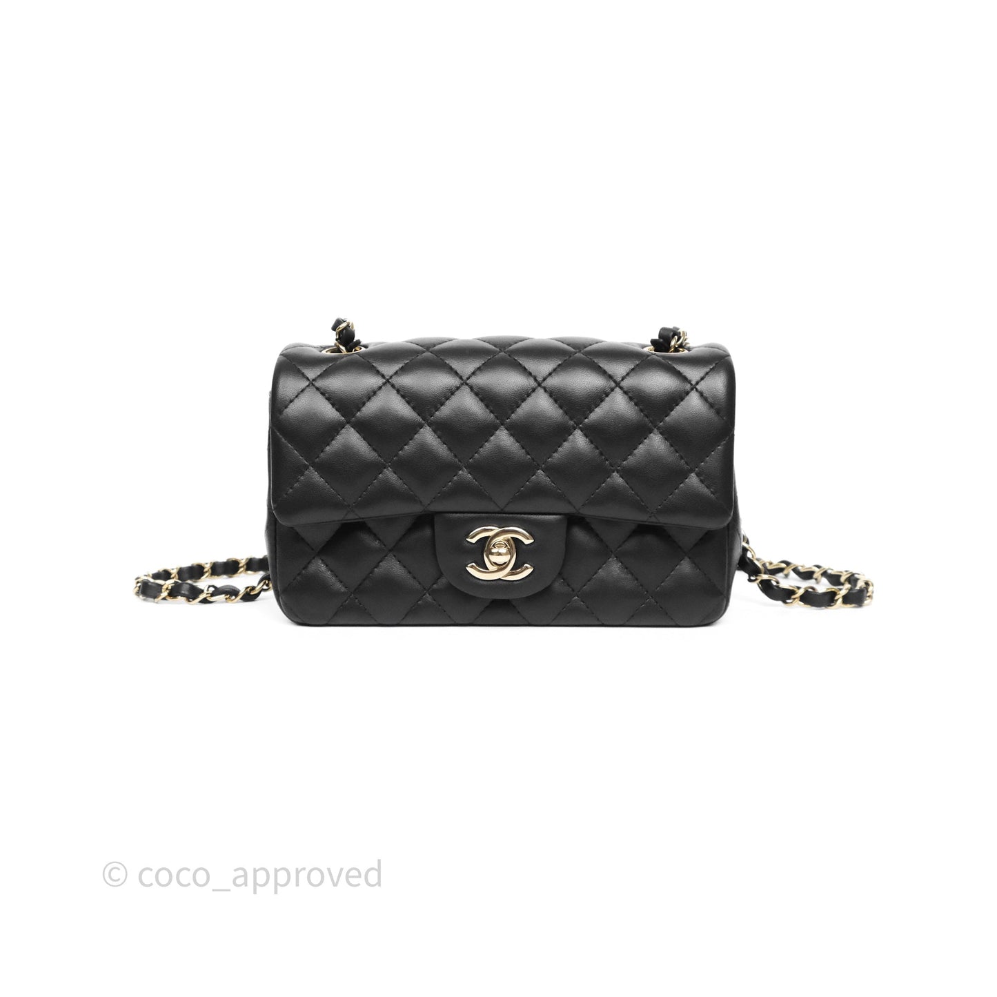 Chanel Quilted Mini Rectangular Black Lambskin Gold Hardware